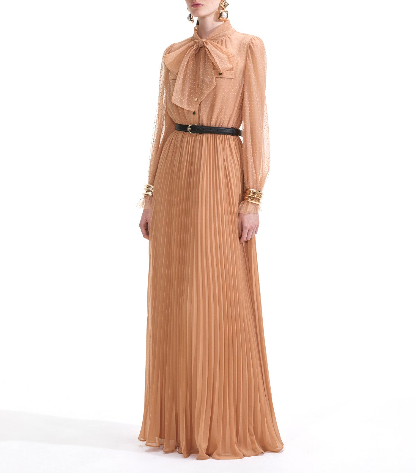 Dot Mesh Maxi Dress Tan