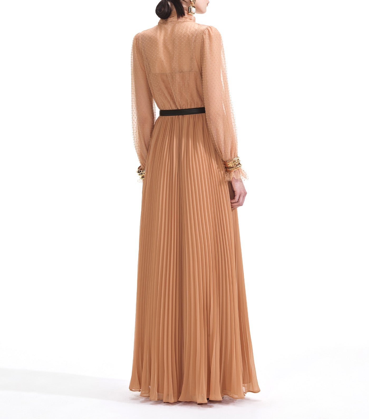 Dot Mesh Maxi Dress Tan