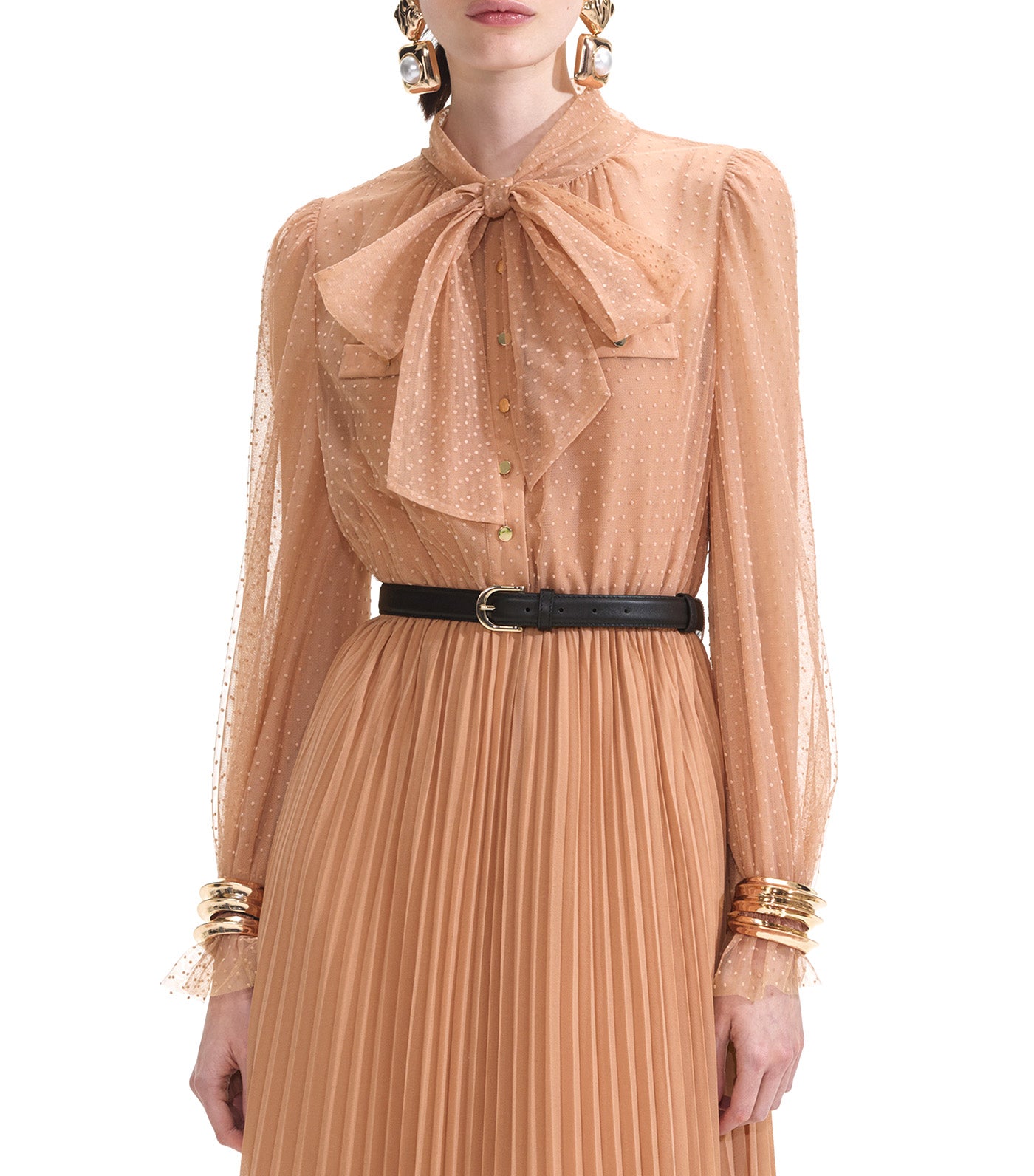 Dot Mesh Maxi Dress Tan