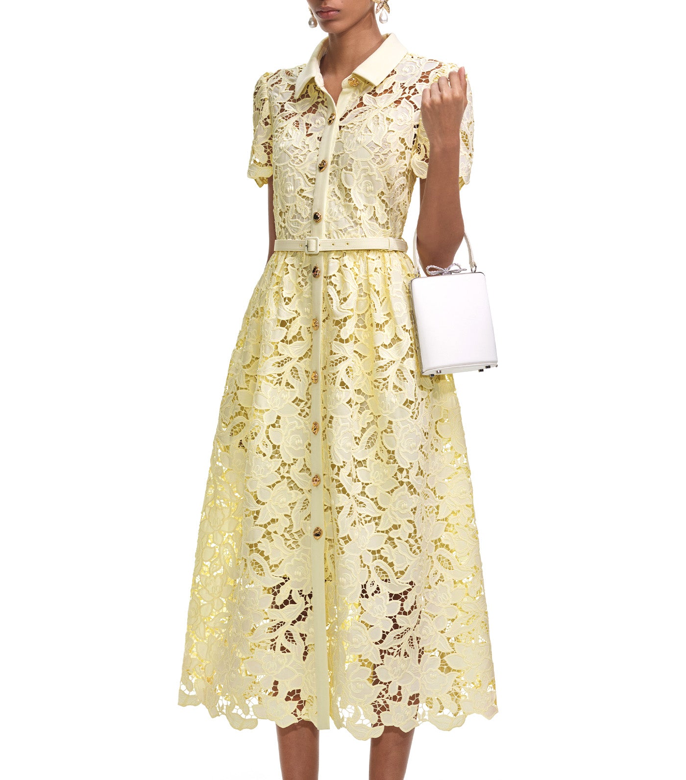 Lace Collared Midi Dress Yellow