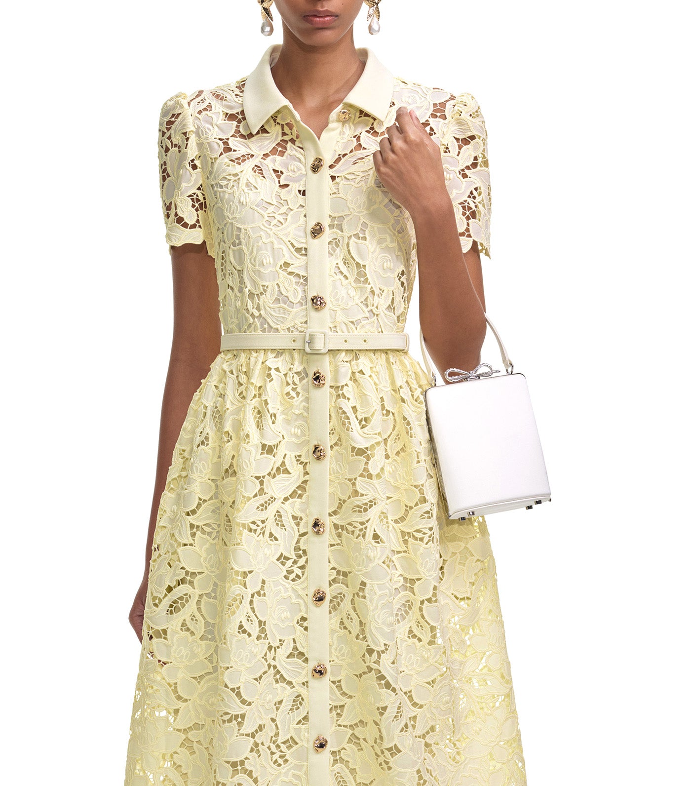 Lace Collared Midi Dress Yellow