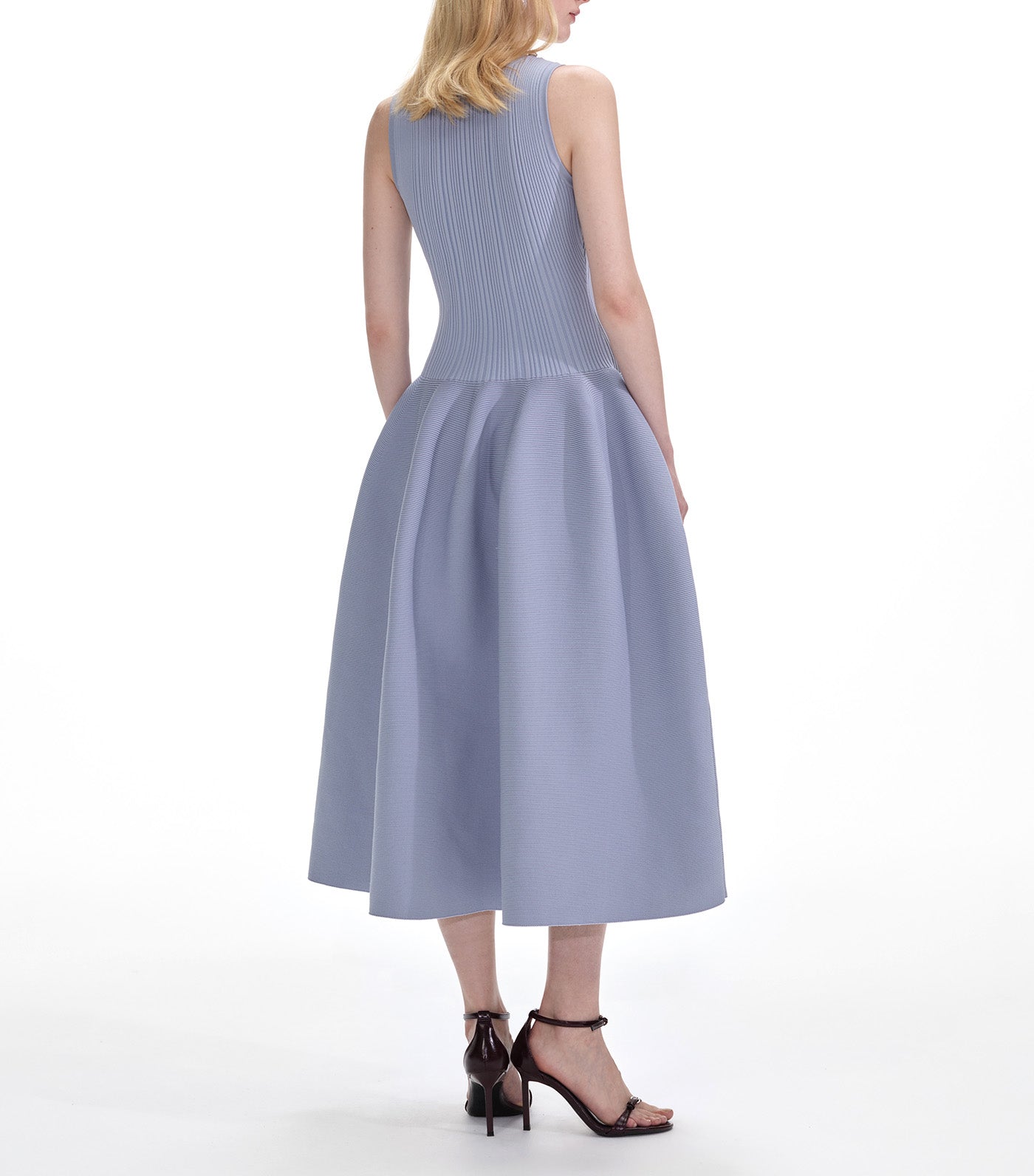 Ribbed Knit Diamante Midi Dress Blue