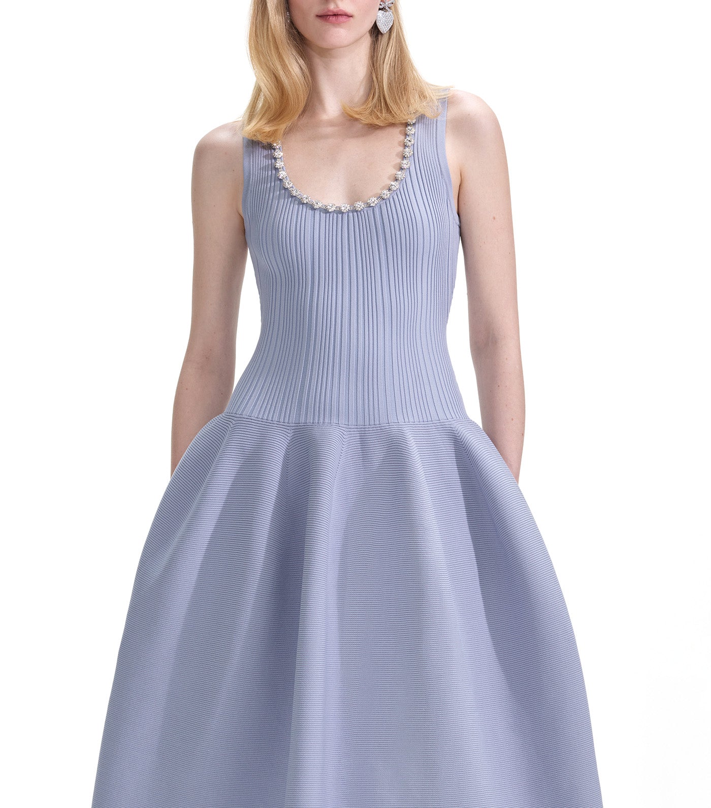 Ribbed Knit Diamante Midi Dress Blue