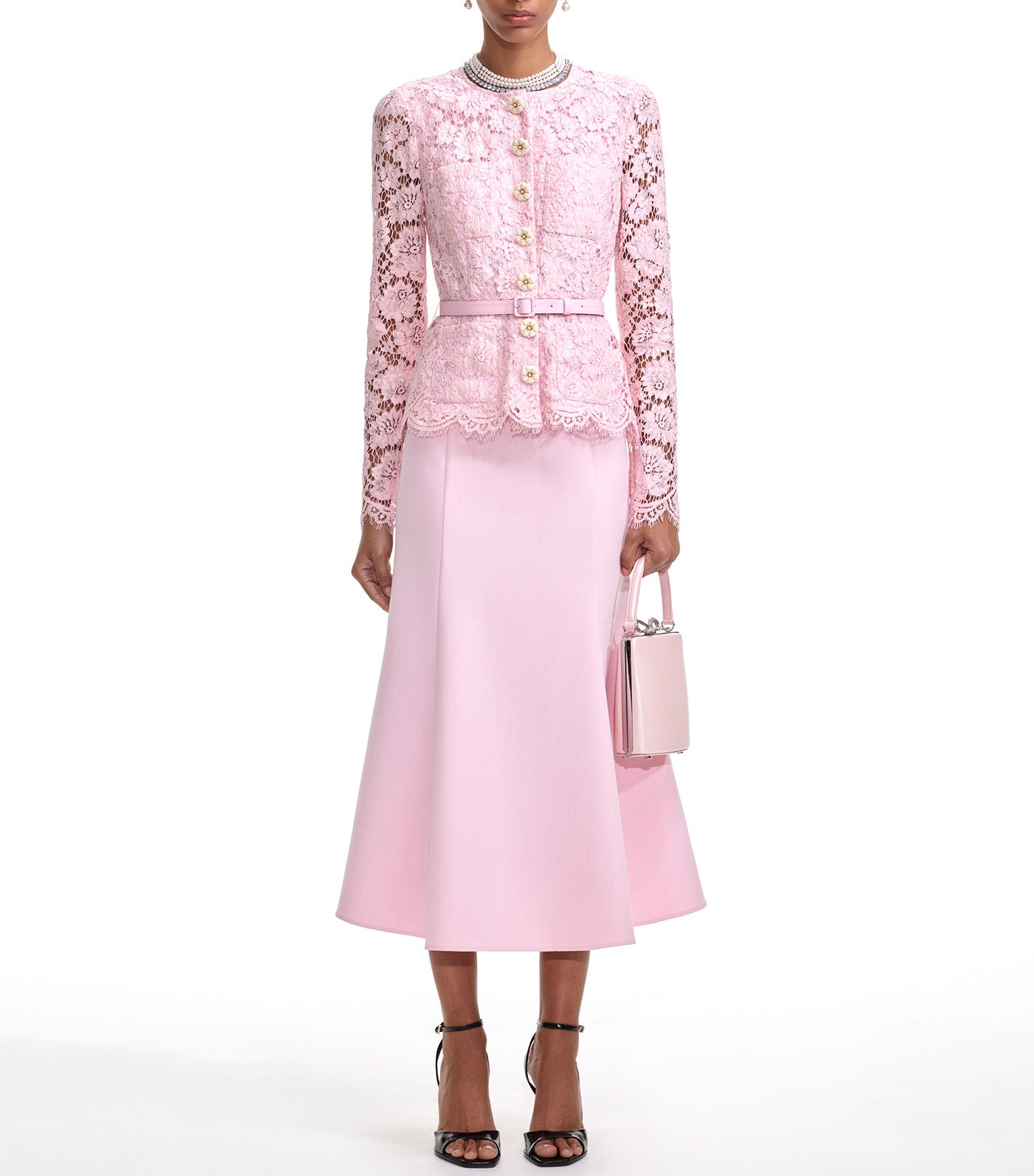 Tailored Lace Midi Dress Pink