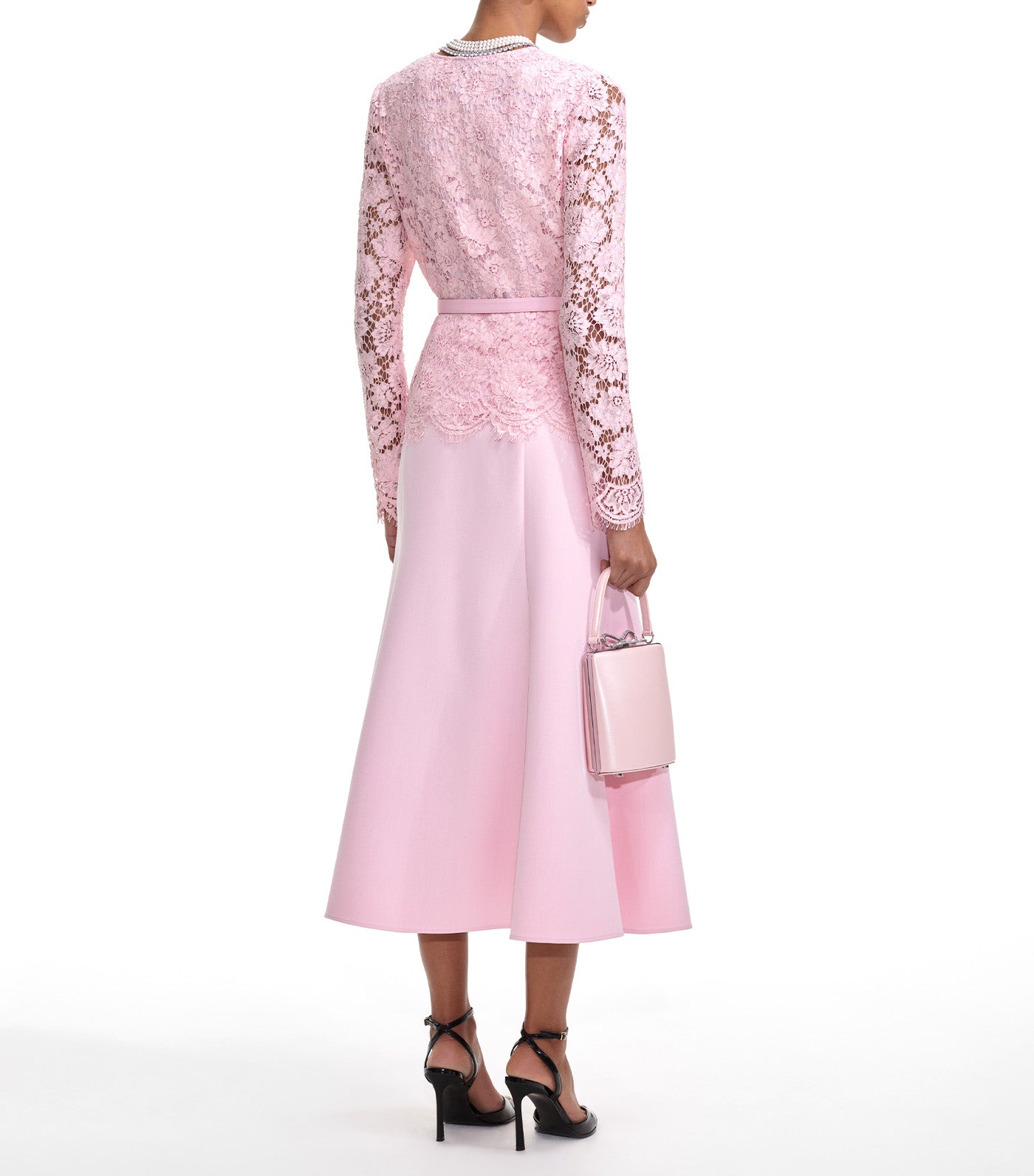 Tailored Lace Midi Dress Pink