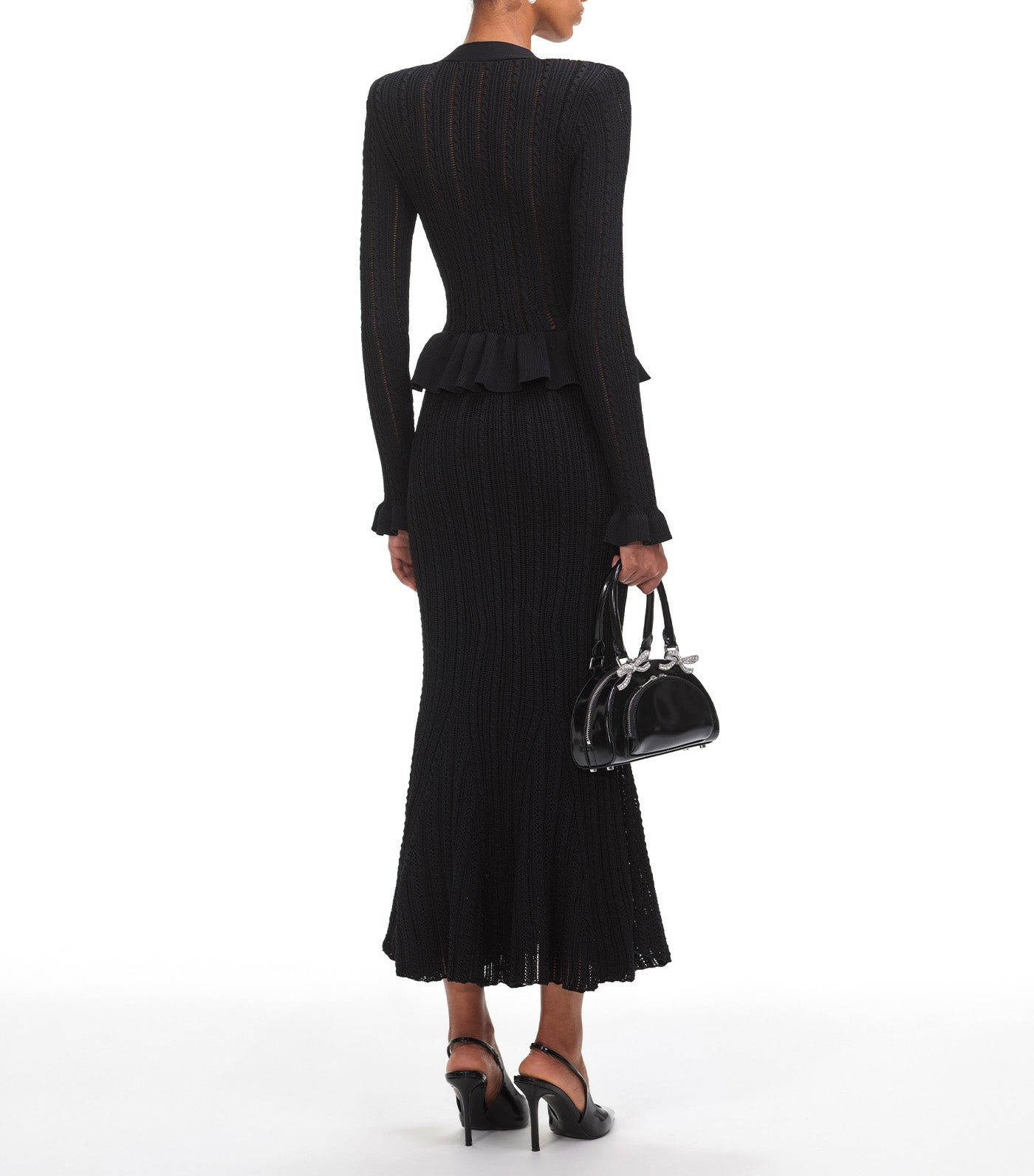 Knit Peplum Midi Dress Black