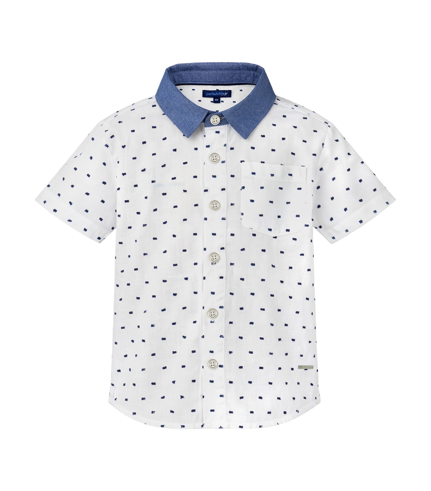 Periwinkle Mason Boys Button-Down Short Sleeves Navy Dots