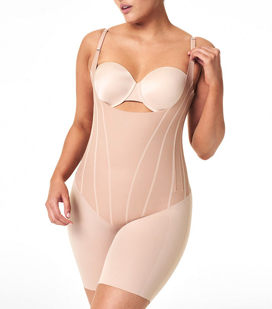 Total Contour Open-Bust Mid-Thigh Bodysuit Champagne Beige