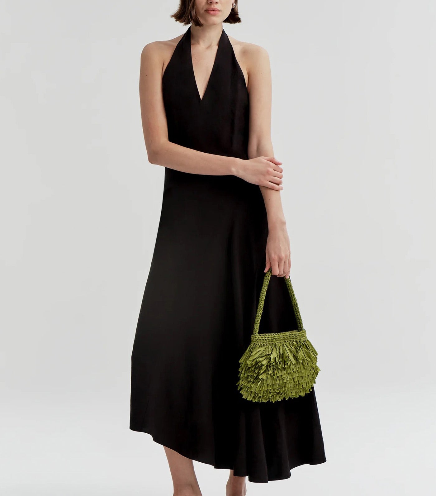 Celina Linen Halter Midi Dress Black