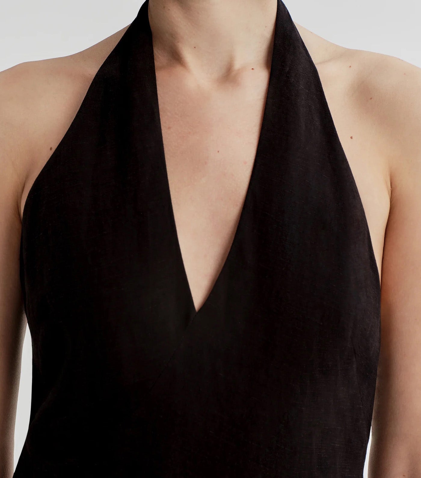 Celina Linen Halter Midi Dress Black