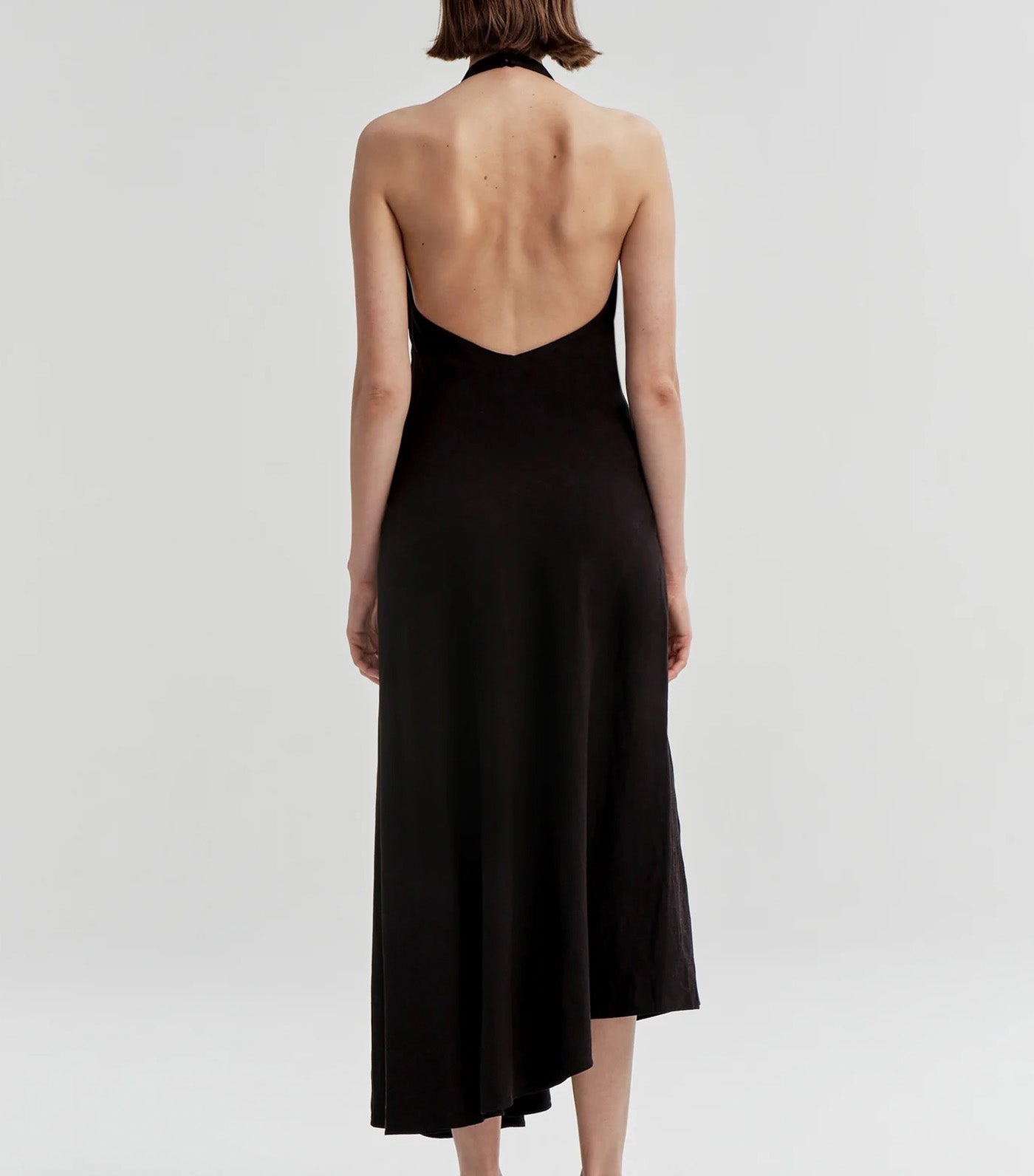 Celina Linen Halter Midi Dress Black