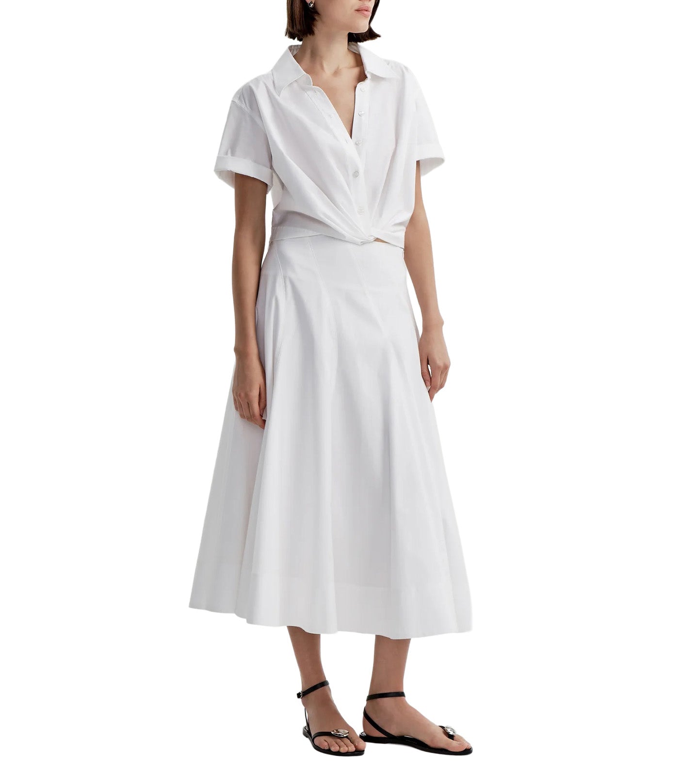 Lily Short Sleeve Cropped Cotton Shirt Bright White