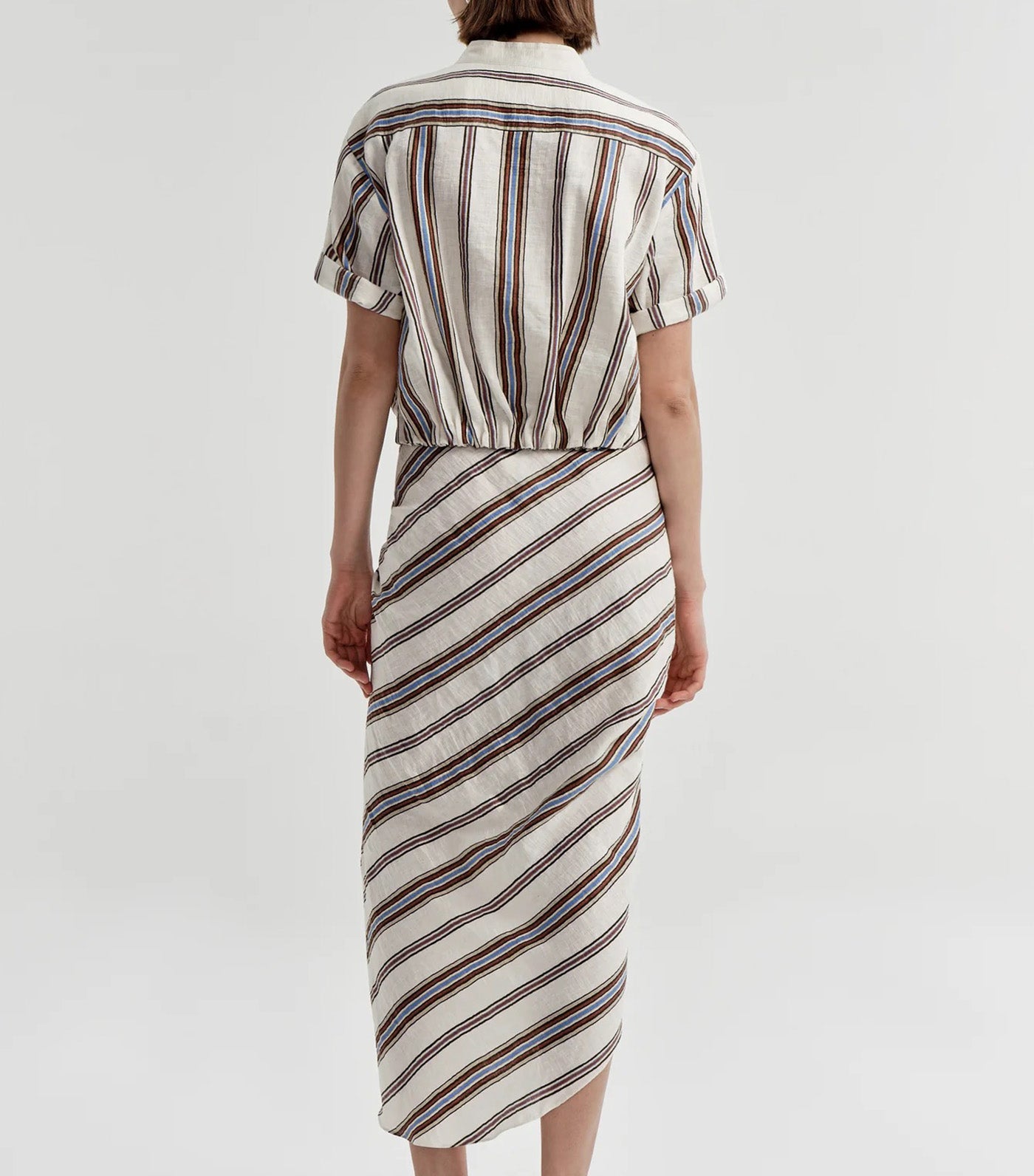 Leonore Short Sleeve Striped Linen Shirt Panna Multi