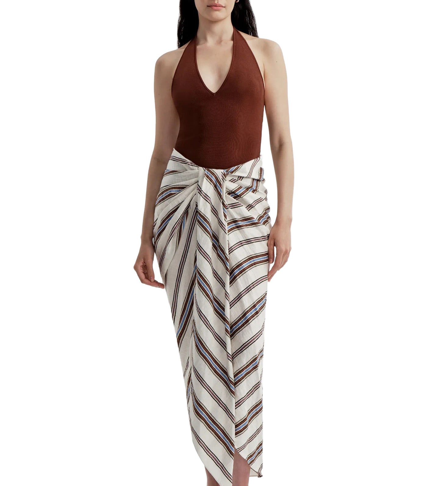 Rhodes Striped Linen Midi Skirt Panna Multi