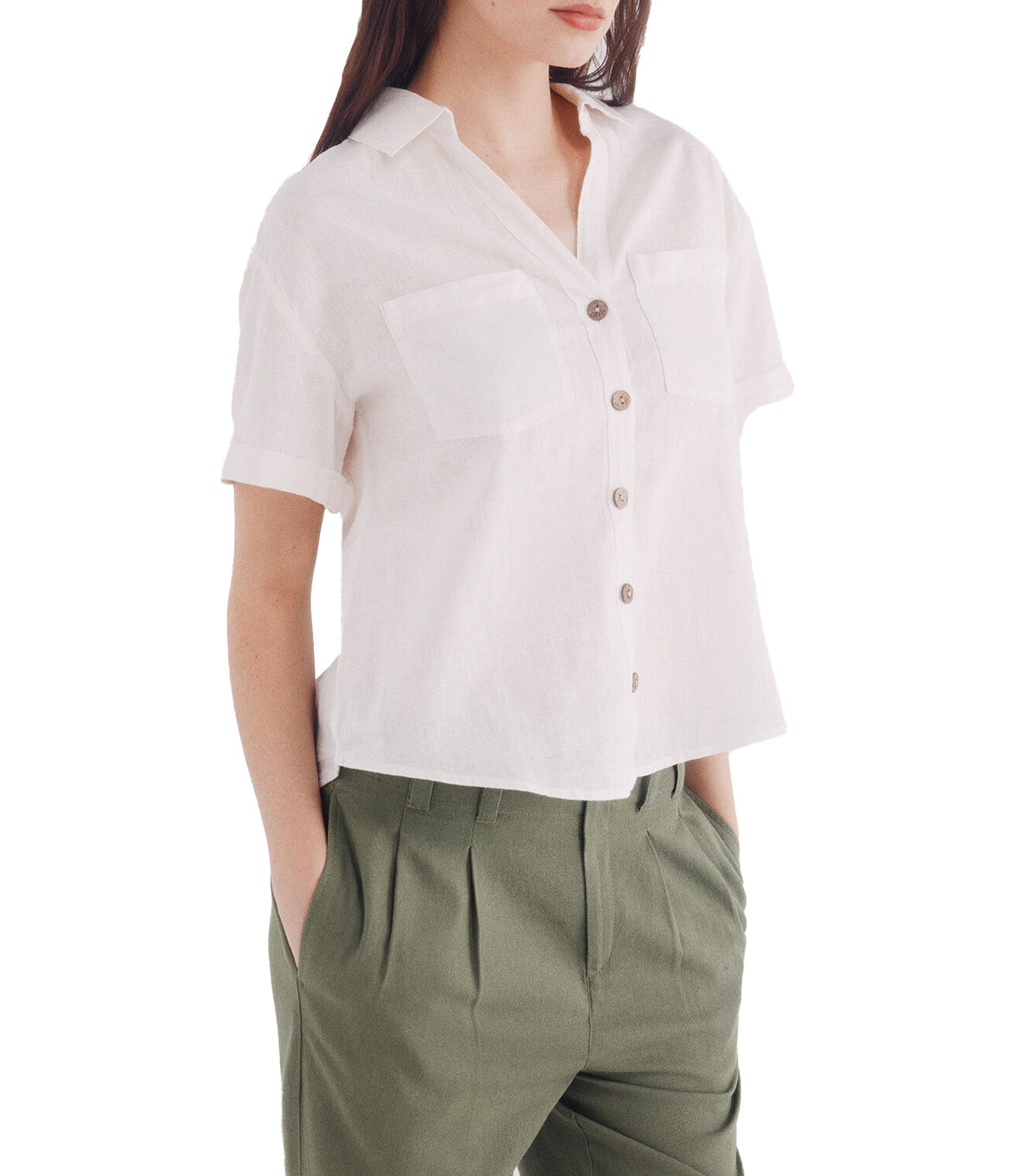 Short Sleeve Cotton Linen Shirt for Women
