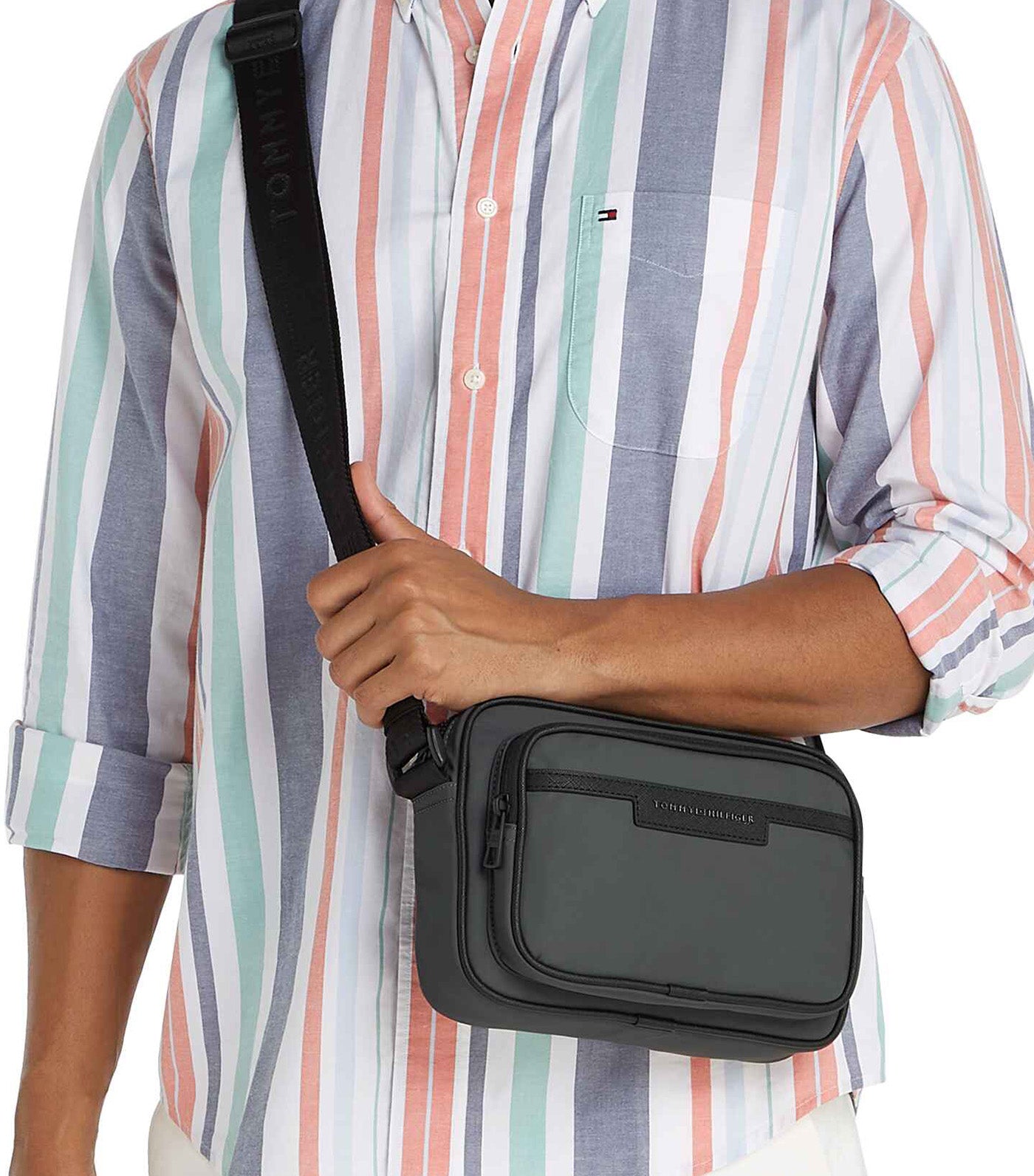 Tommy Hilfiger Men's Repreve Mini Reporter Bag Dark Gray