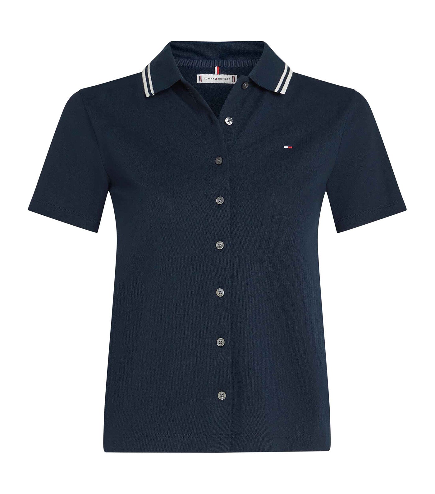 Women's Tipping Slim Button-Down Polo Dark Night Navy