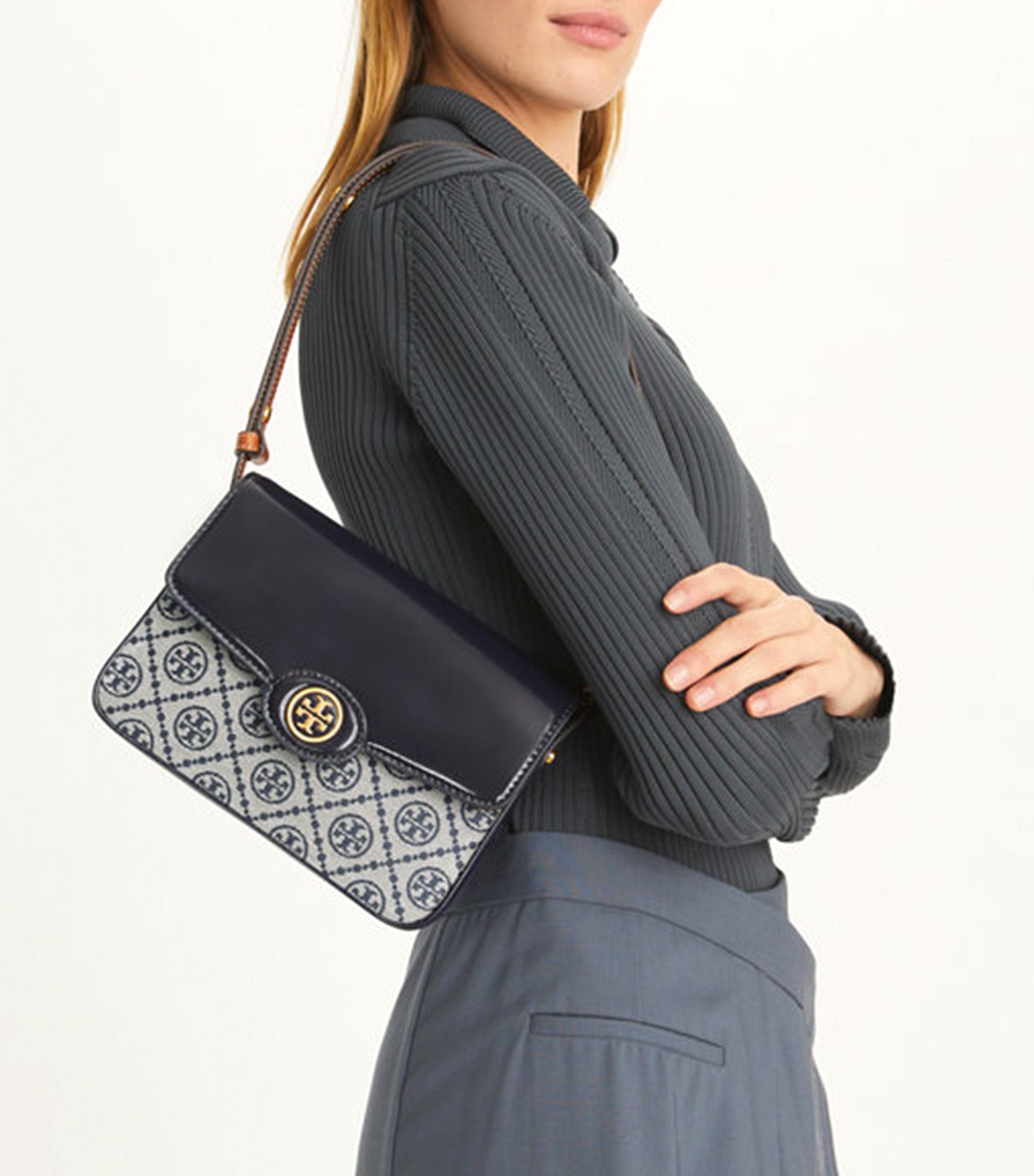 T Monogram Robinson Convertible Shoulder Bag Tory Navy