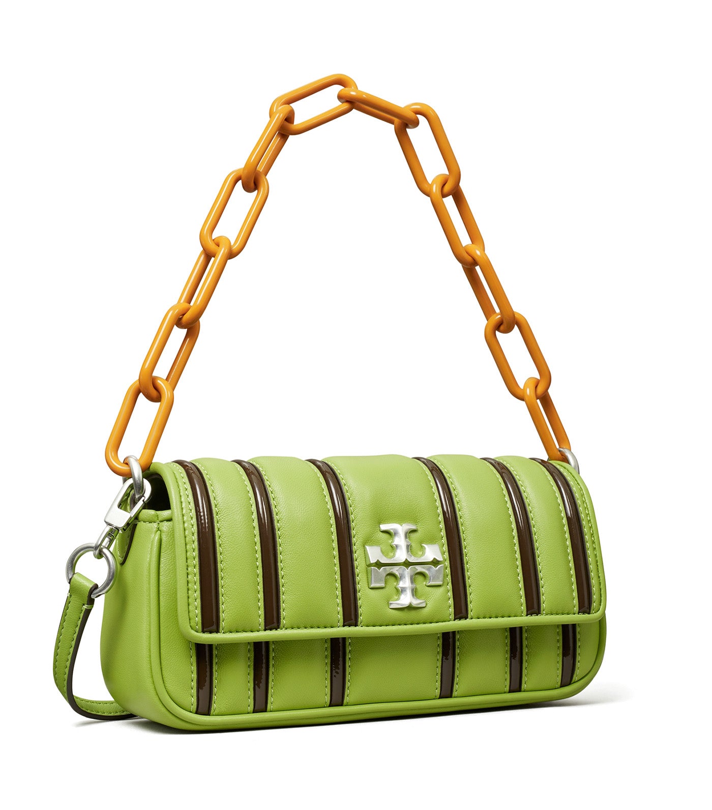 Kira Bombe Stripe Small Flap Shoulder Bag Wild Leaves Multicolor