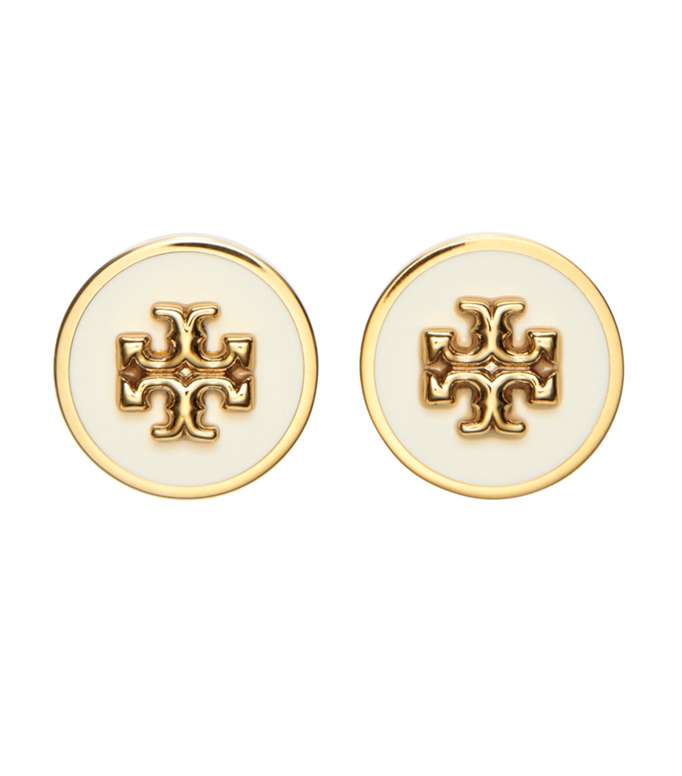 Icon Enamel Circle-Stud Earrings Gold/Ivory