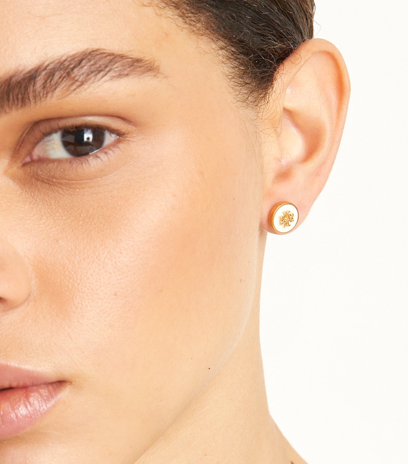 Icon Enamel Circle-Stud Earrings Gold/Ivory
