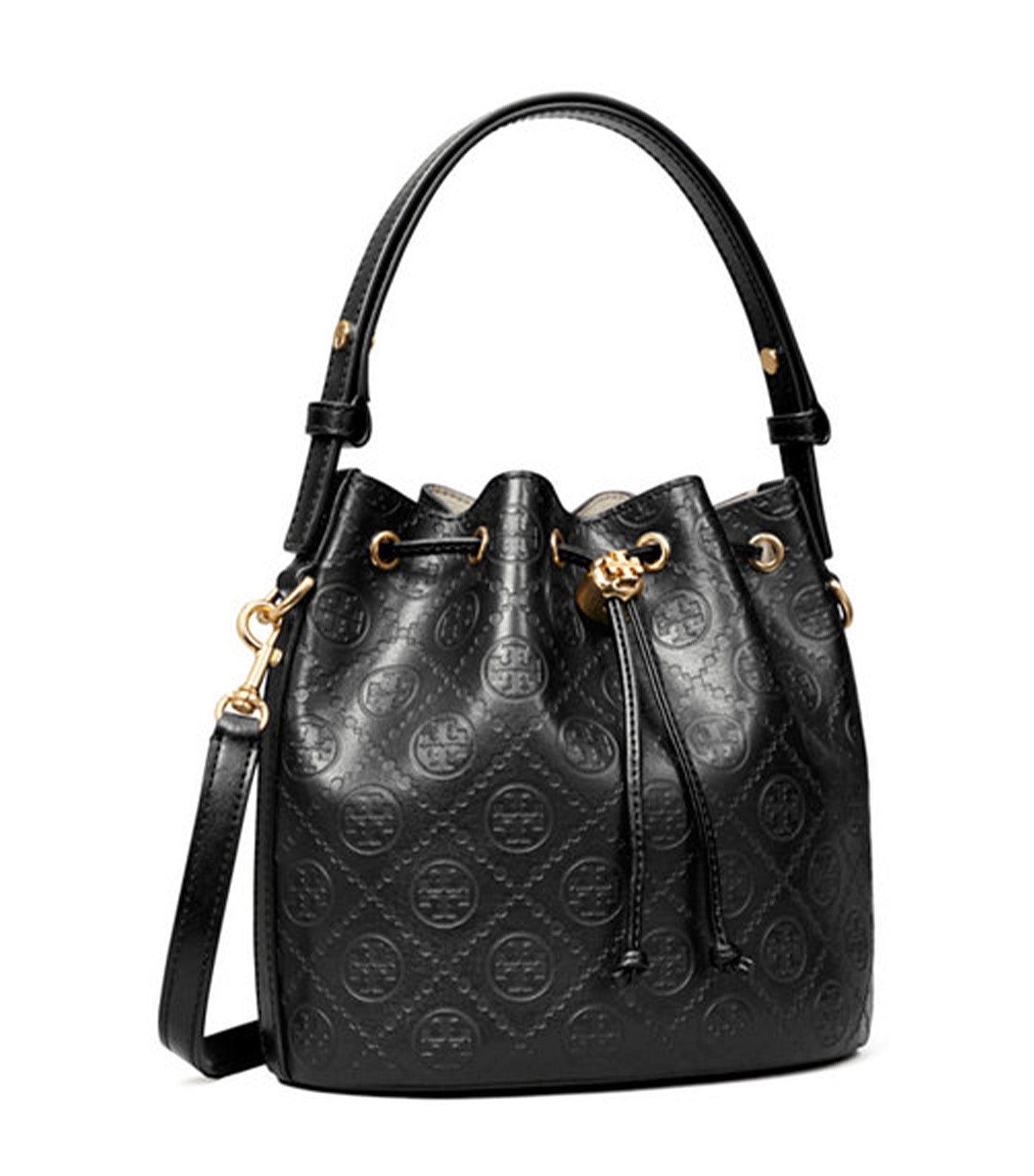 T Monogram Leather Bucket Bag