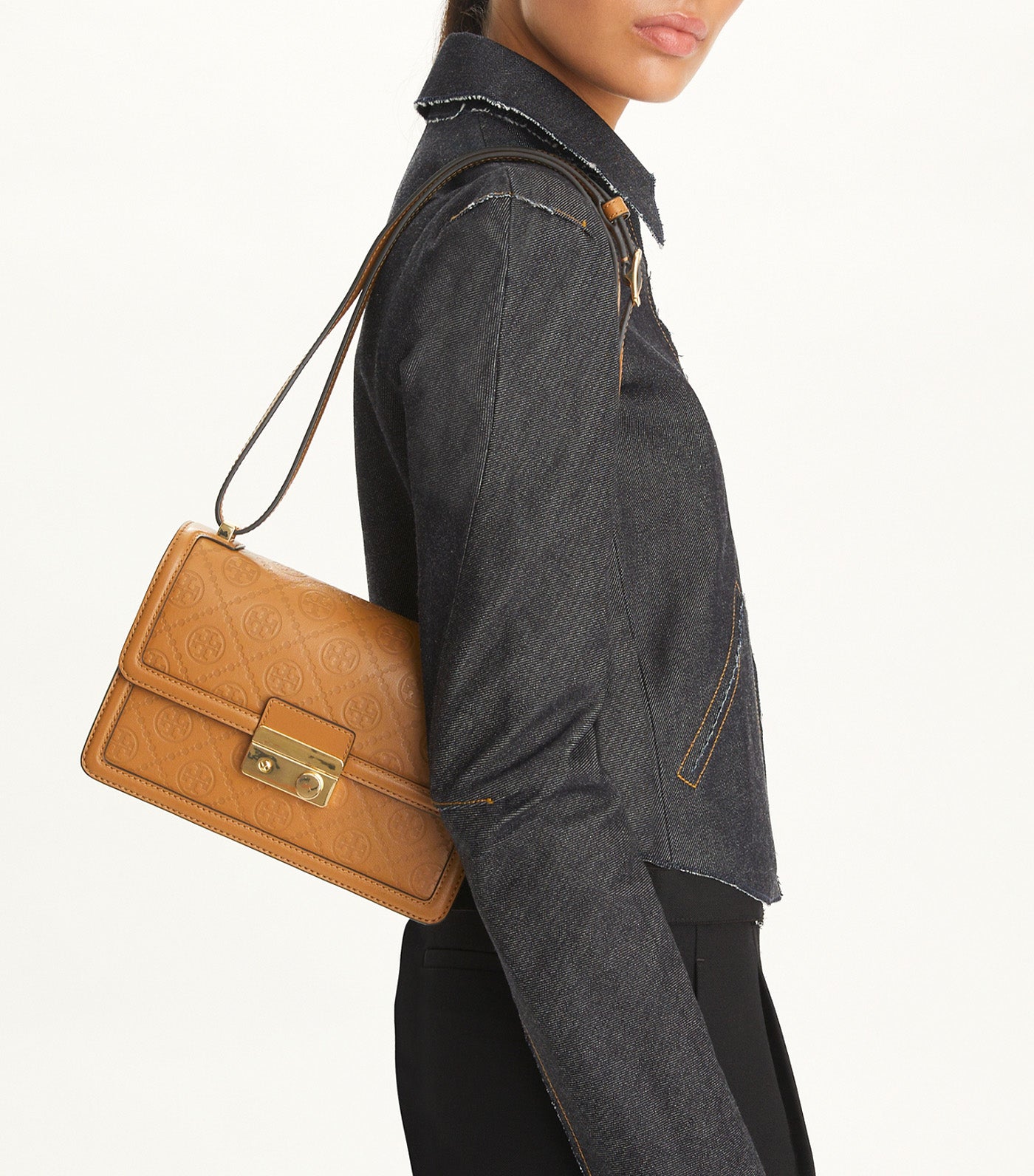 T Monogram Leather Shoulder Bag