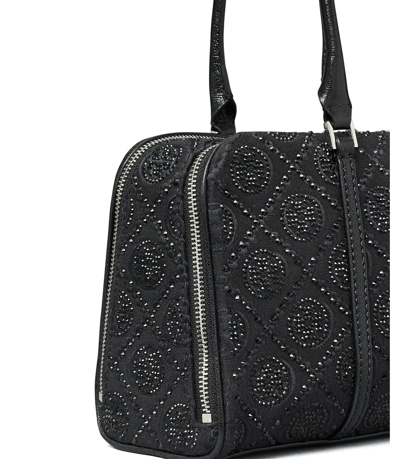 Small T Monogram Embellished Marshmallow Satchel Black