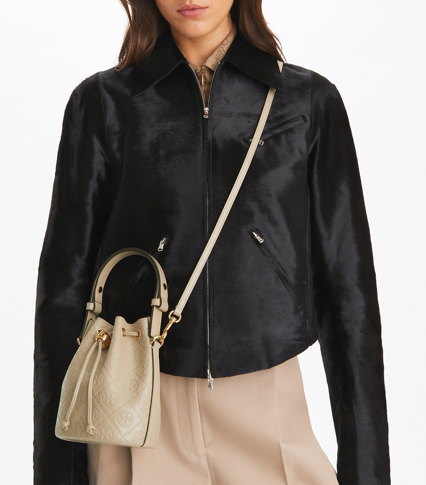 T Monogram Leather Mini Bucket Bag