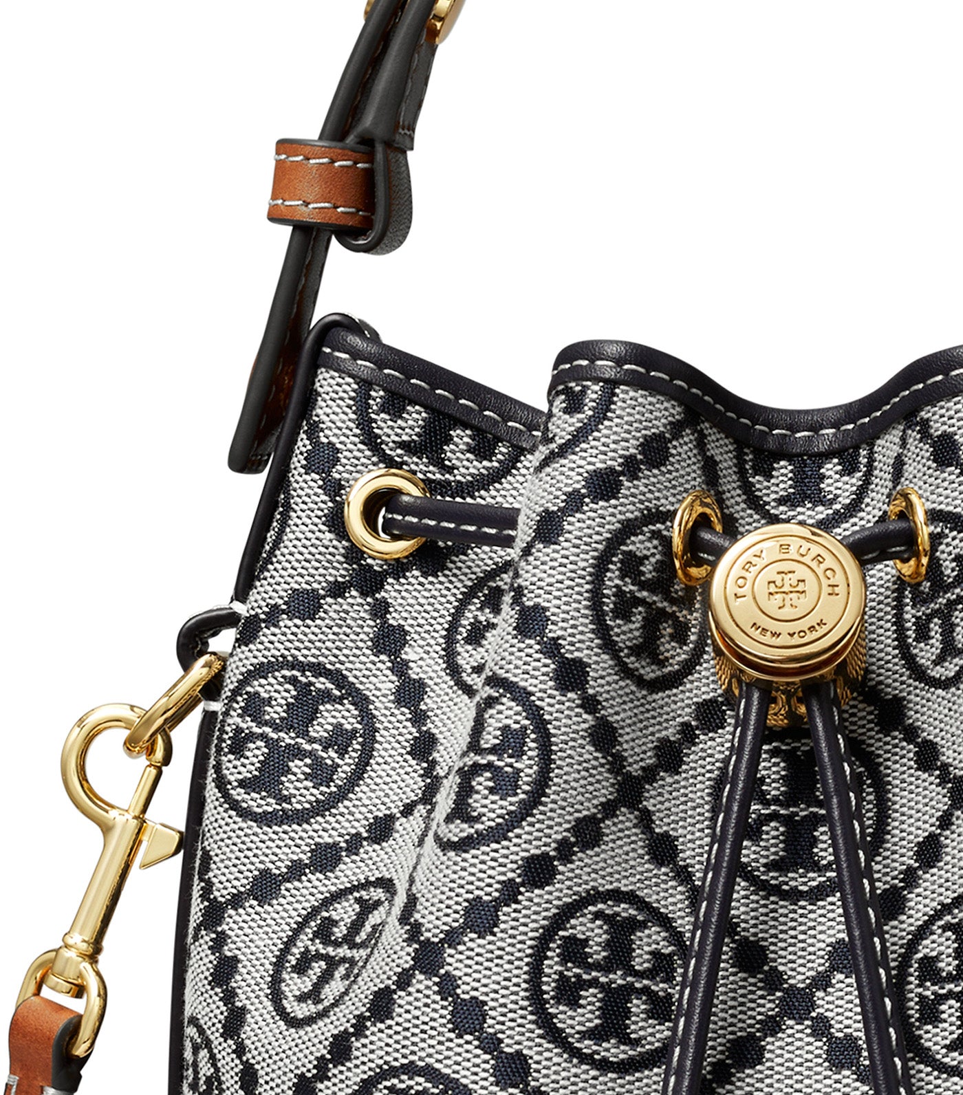 T Monogram Mini Bucket Bag Tory Navy
