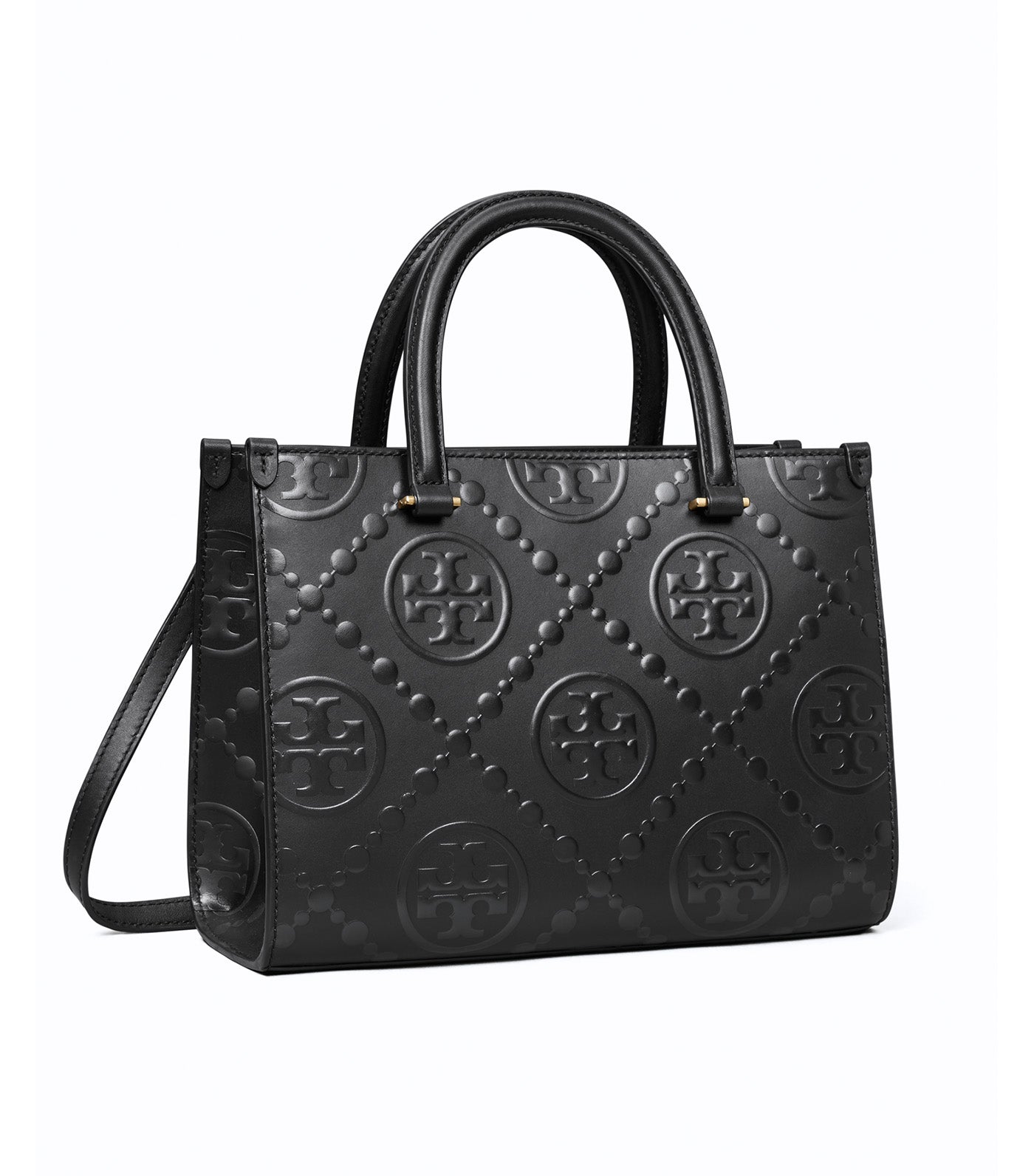 T Monogram Top-Handle Embossed Tote Black