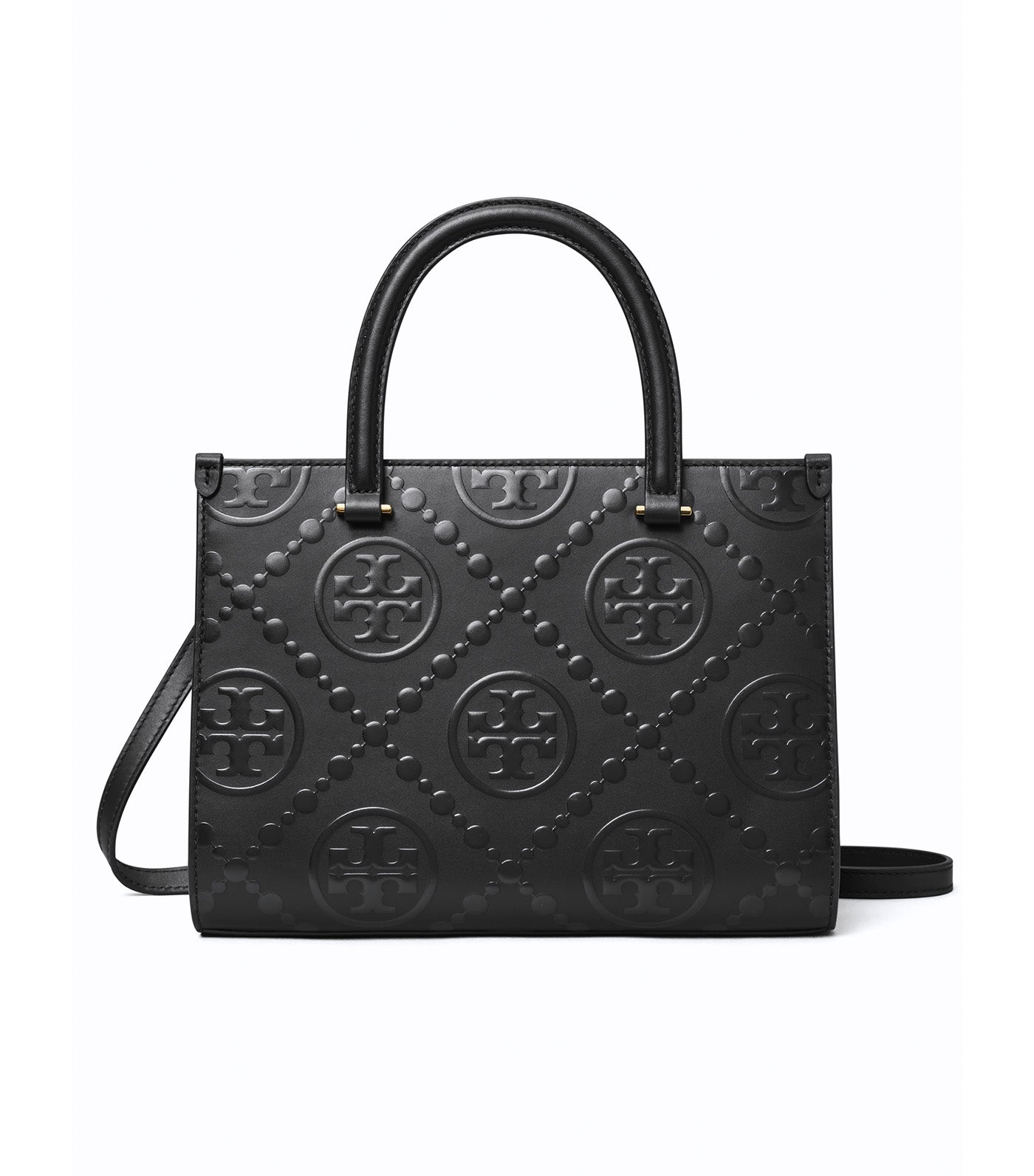 T Monogram Top-Handle Embossed Tote Black