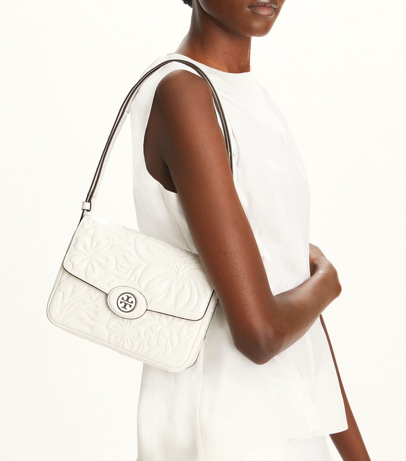 Robinson Floral Embossed Convertible Shoulder Bag Blanc