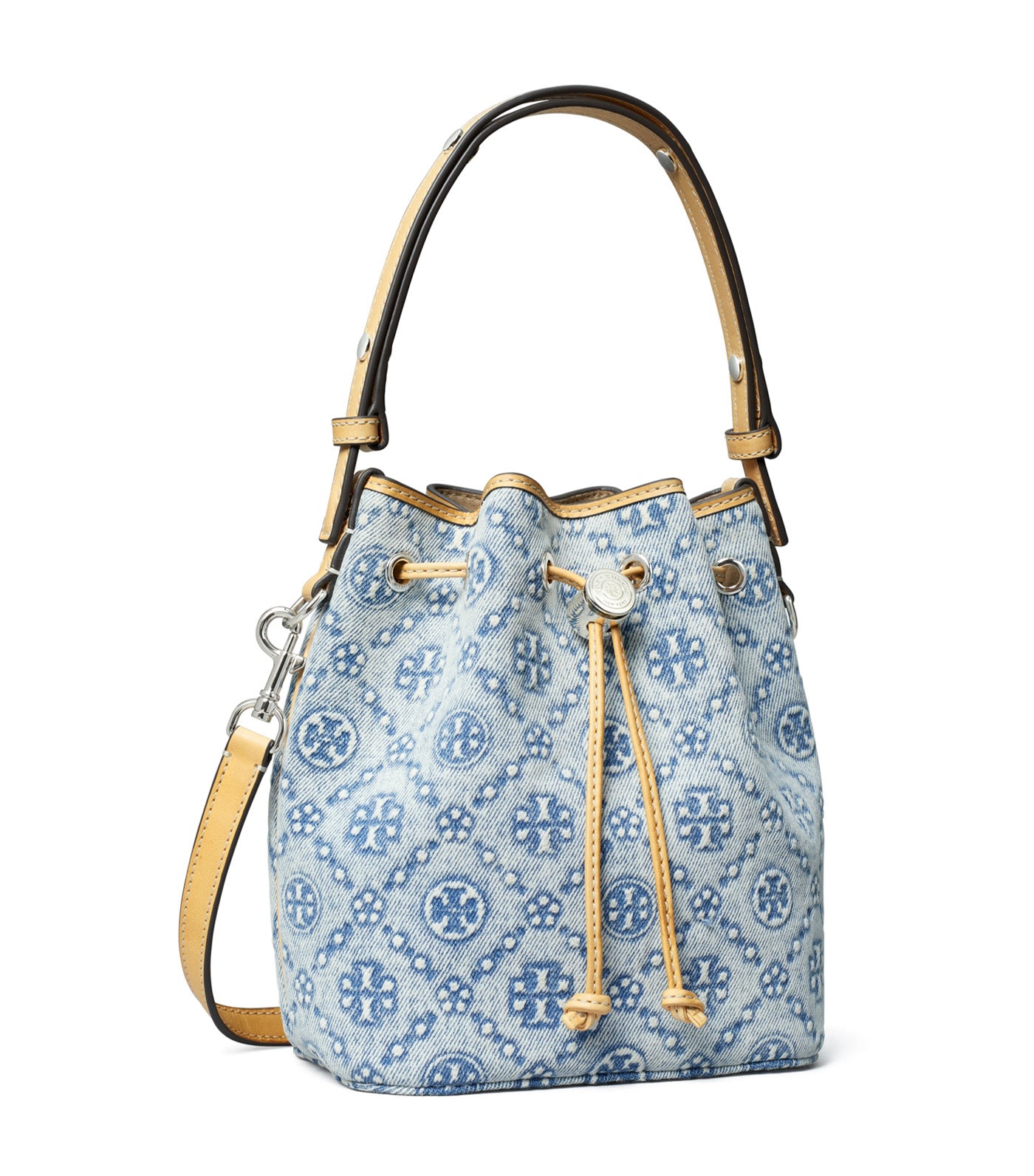 T Monogram Denim Mini Bucket Bag Powder Blue