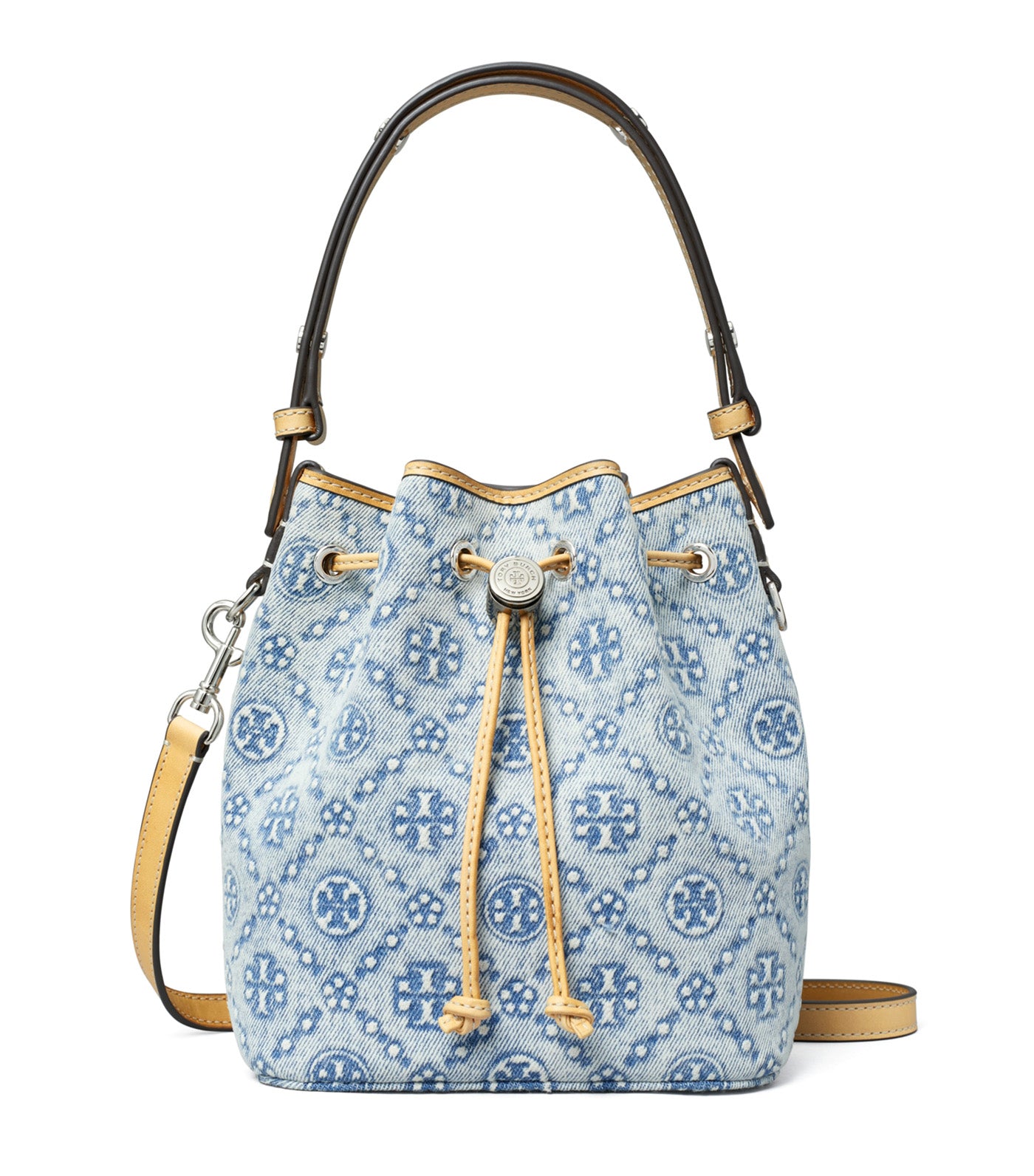 T Monogram Denim Mini Bucket Bag Powder Blue