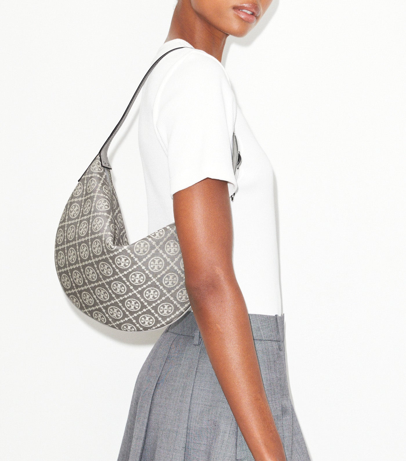 T Monogram Utility Small Balloon Bag Gray