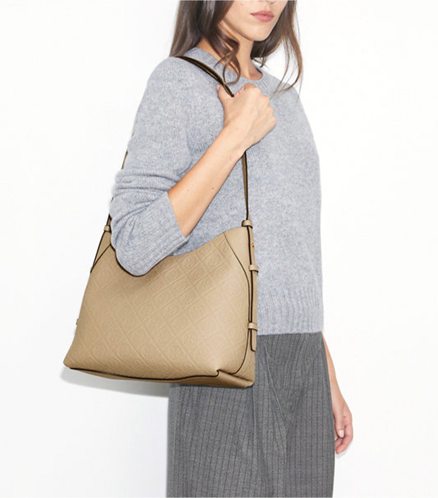 T Monogram Pebbled Messenger Bag