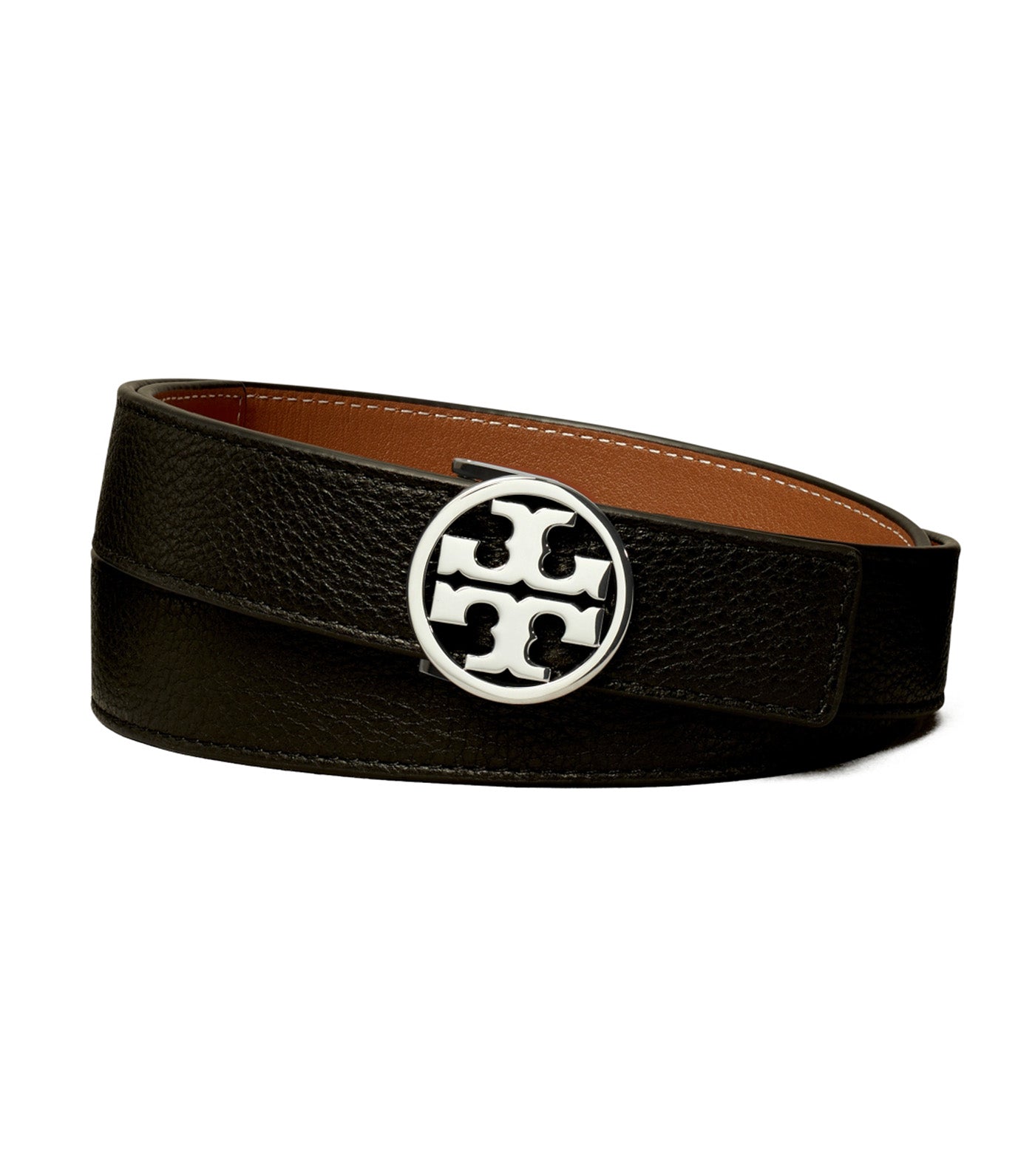 Tory Burch 1in Miller Reversible Belt Black/Classic Cuoio/Silver