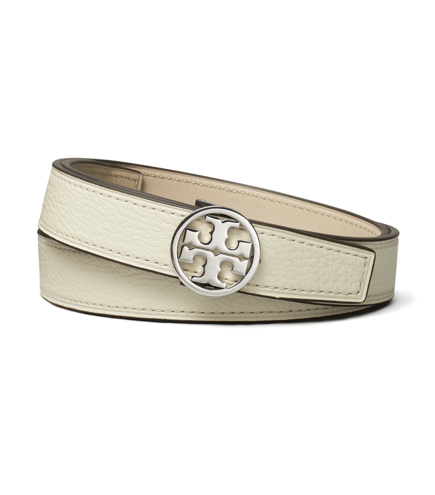 Tory Burch 1in Miller Reversible Belt Warm White/Light Stone/Silver