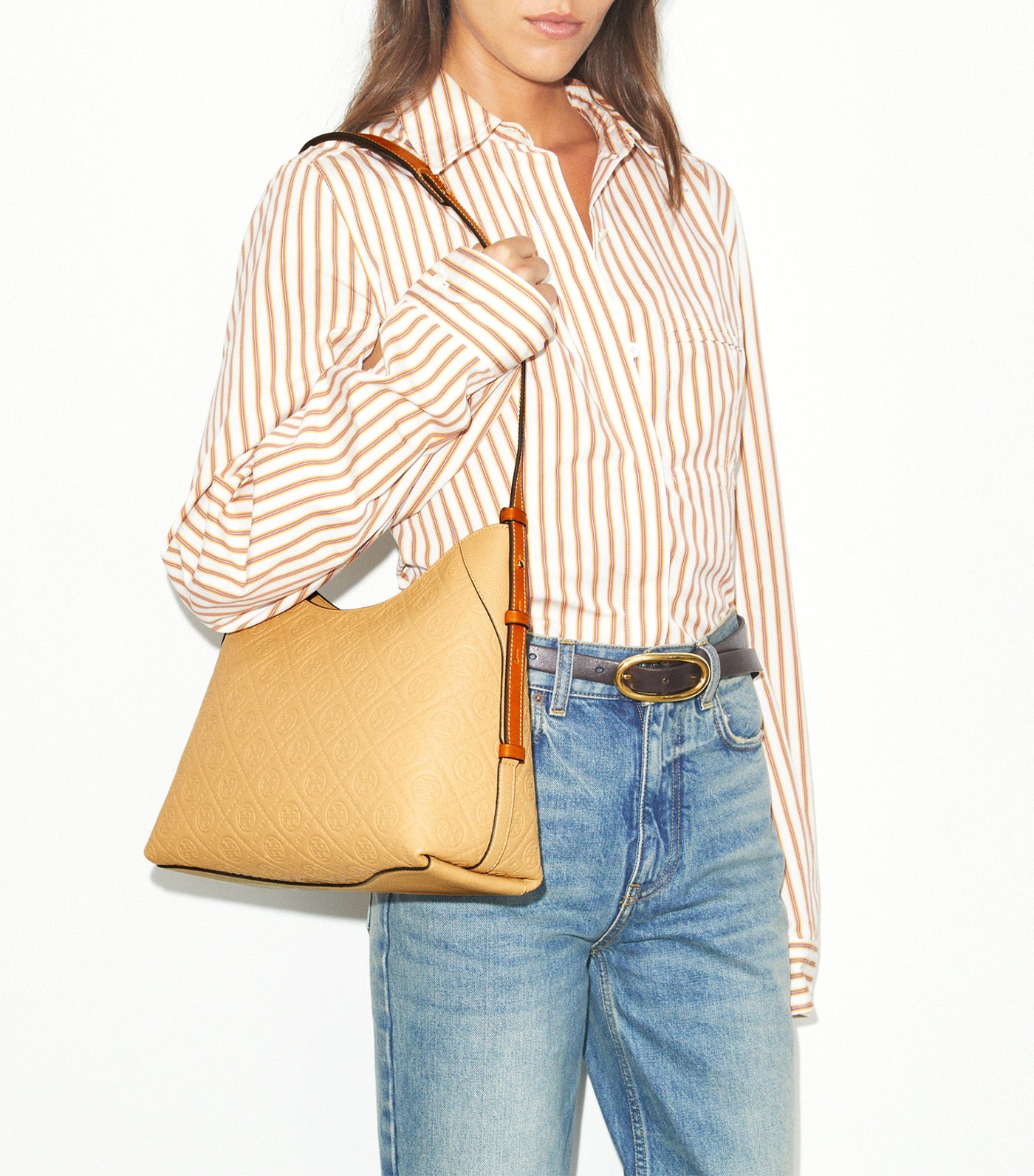 T Monogram Pebbled Messenger Bag