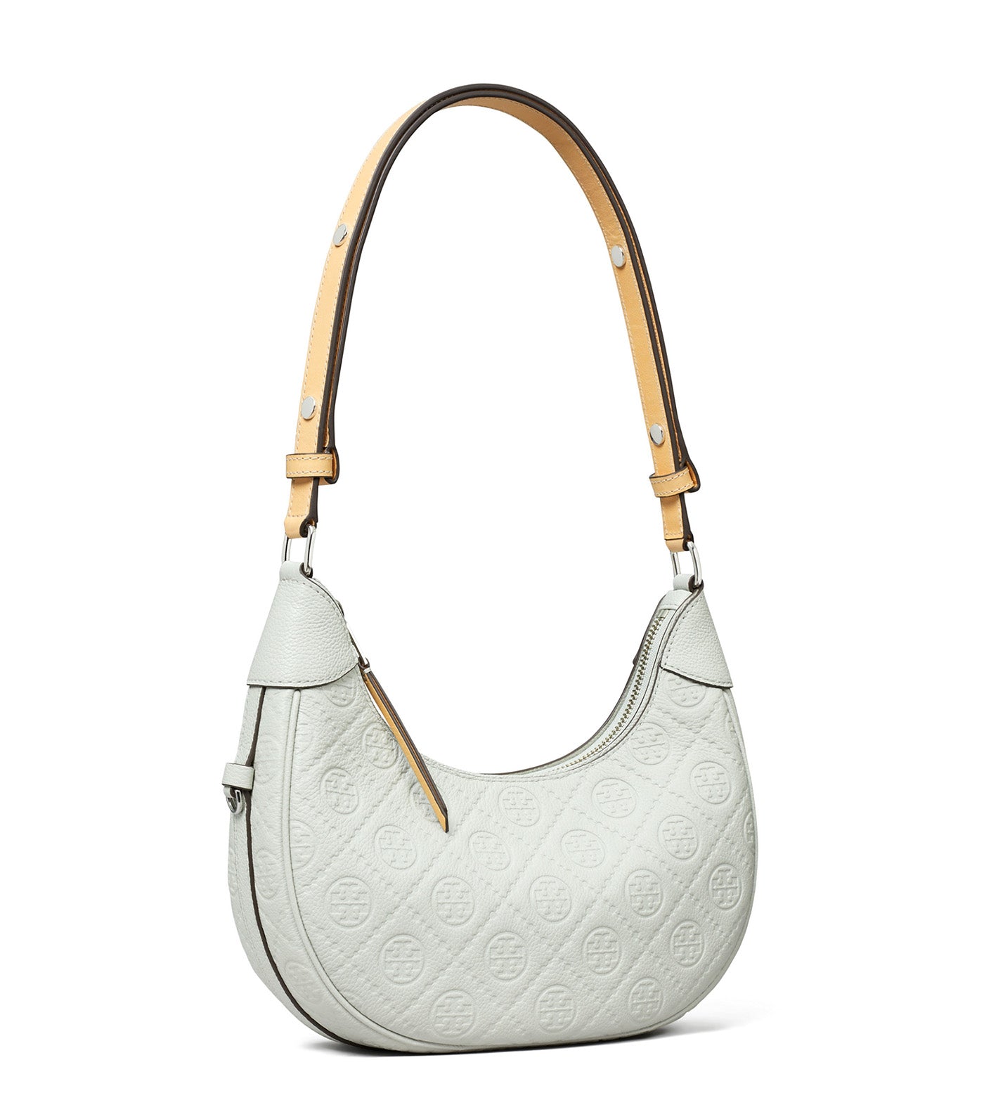 T Monogram Pebble Crescent Bag Light Titanium