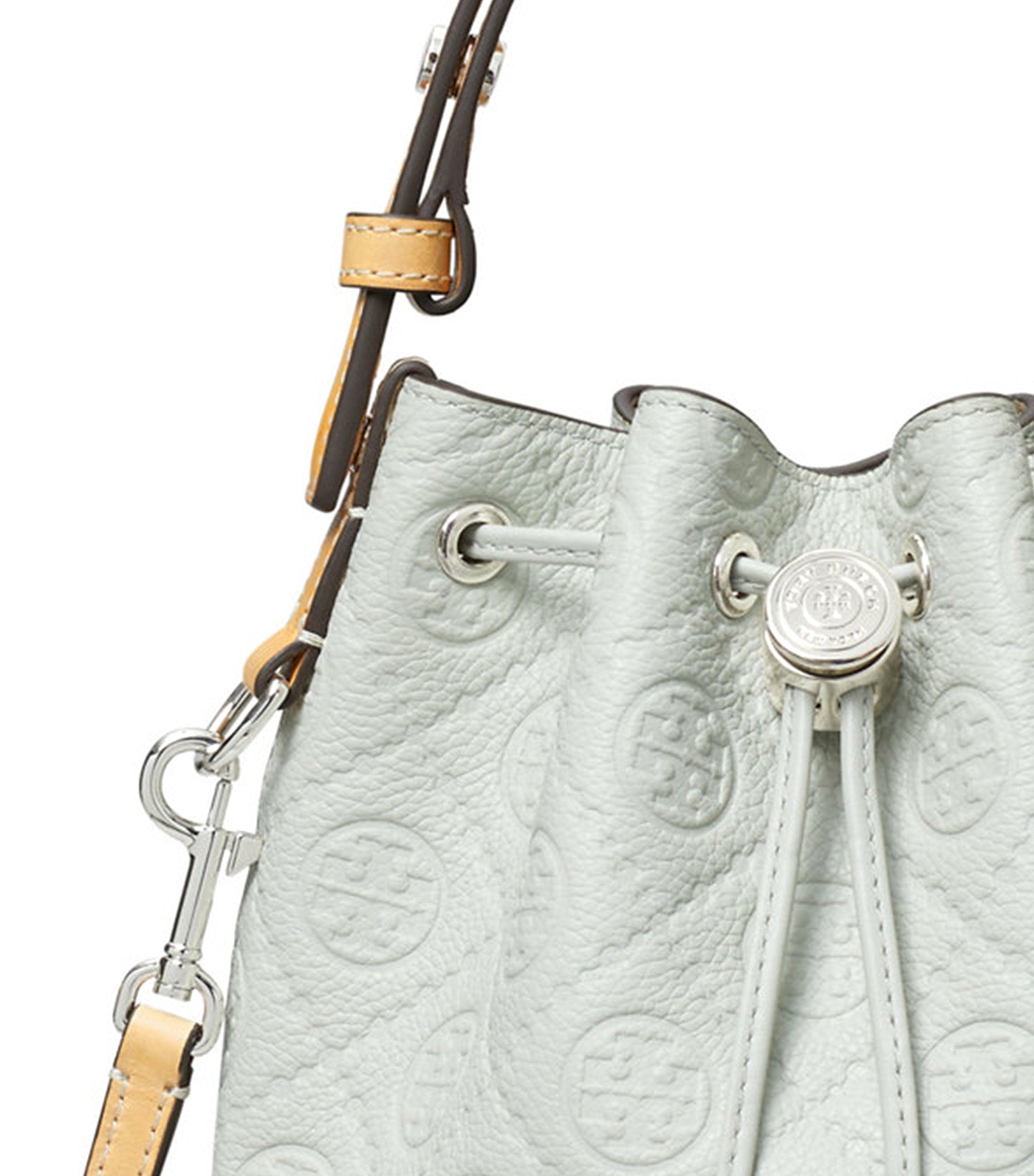 T Monogram Pebbled Mini Bucket Bag Light Titanium