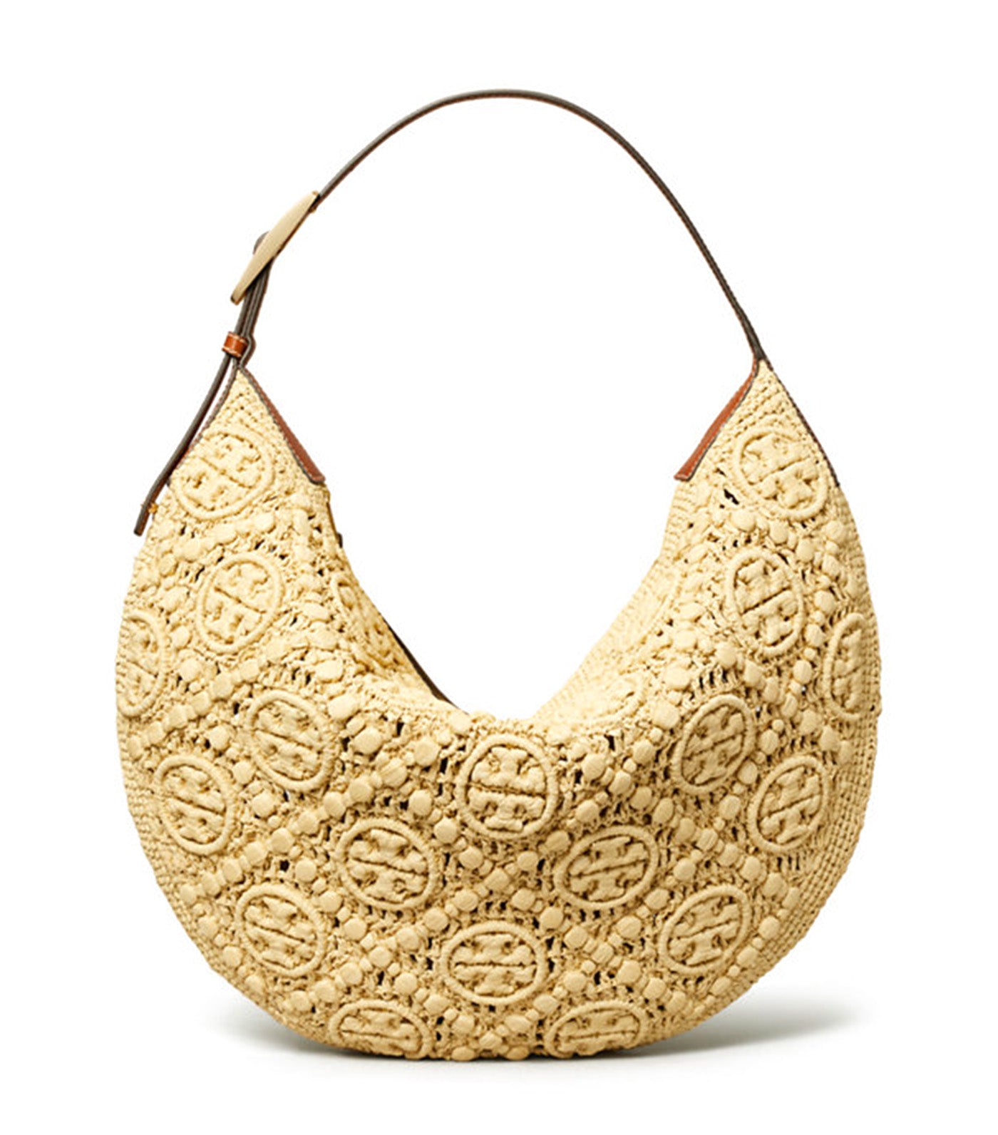 T Monogram Raffia Balloon Bag Natural