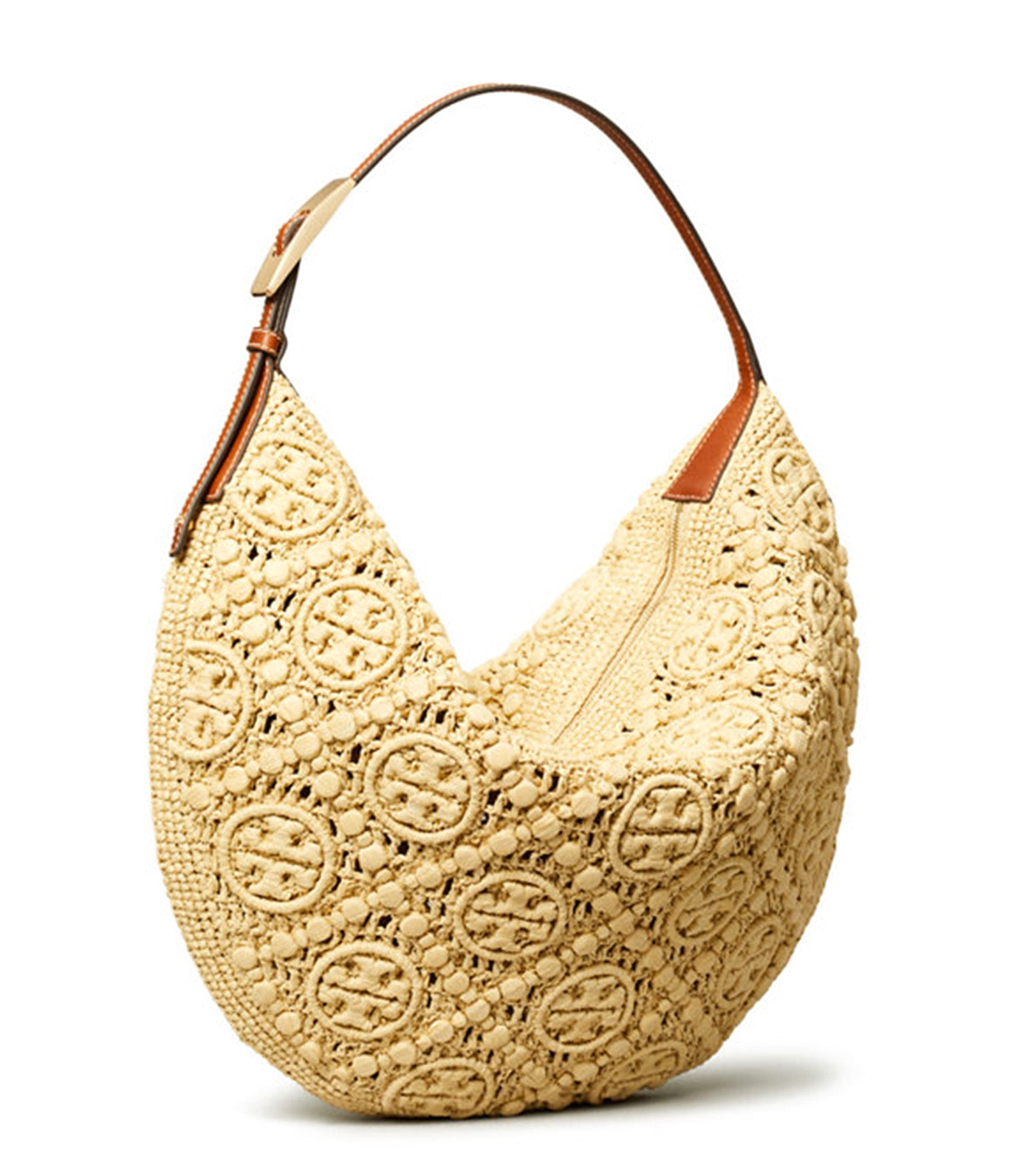 T Monogram Raffia Balloon Bag Natural