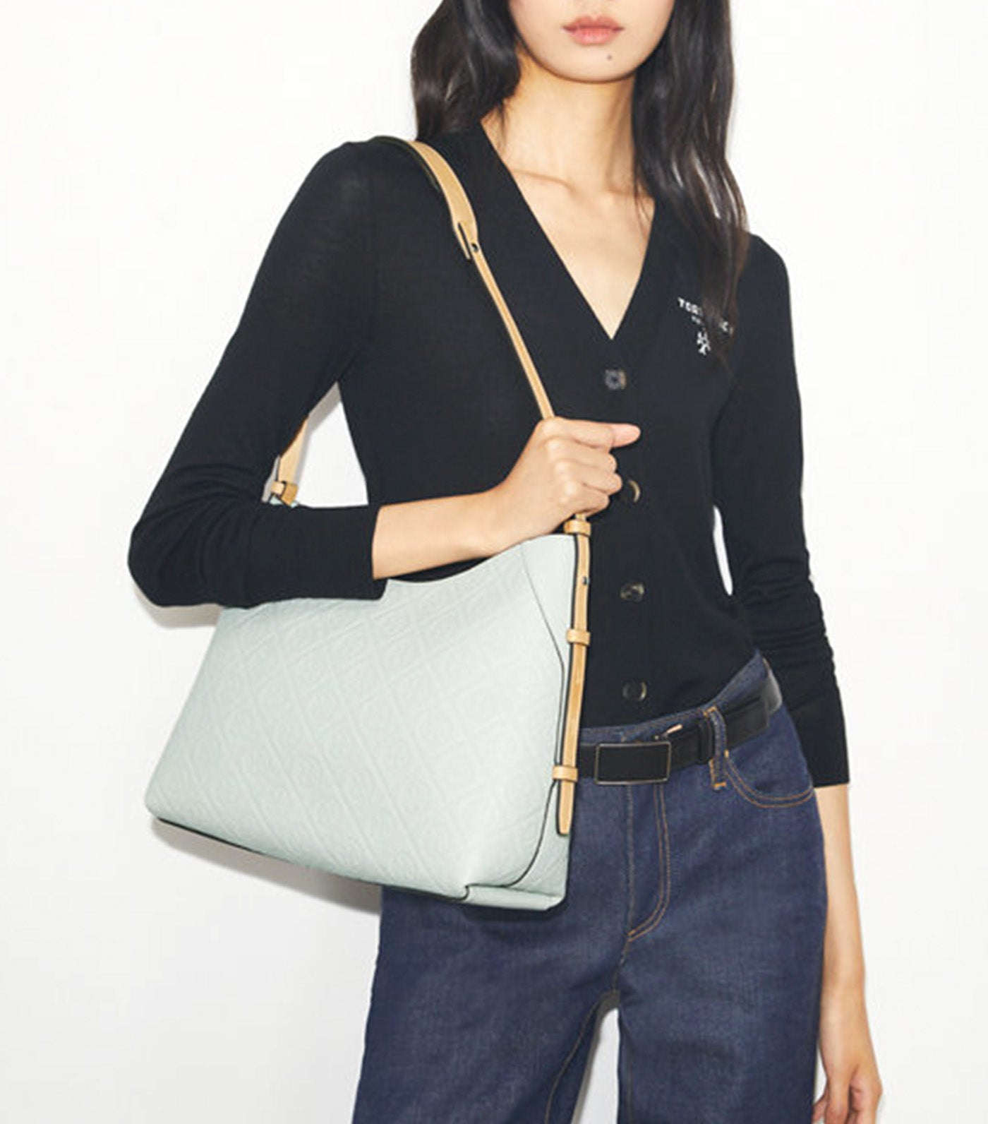 T Monogram Pebbled Messenger Bag