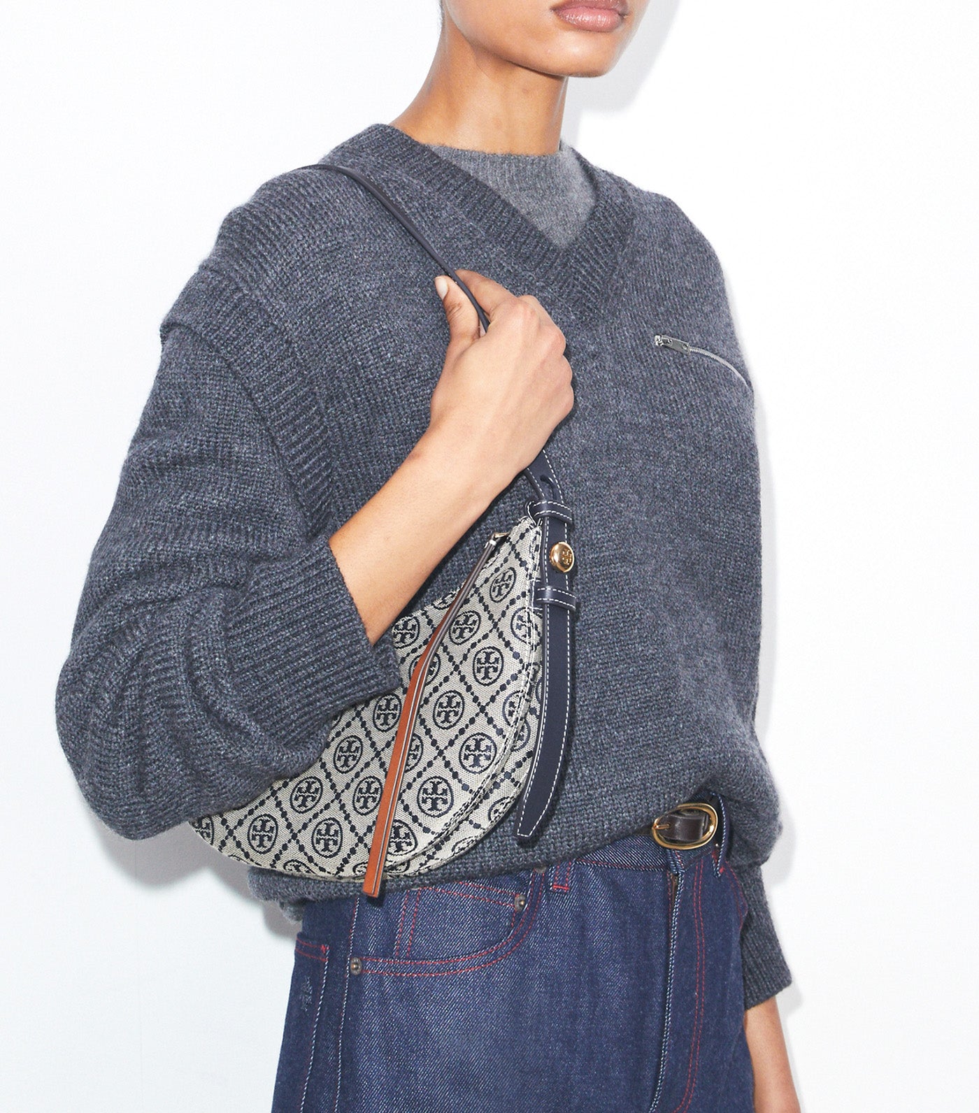 Tory Burch T Monogram Romy Half Moon Bag Tory Navy