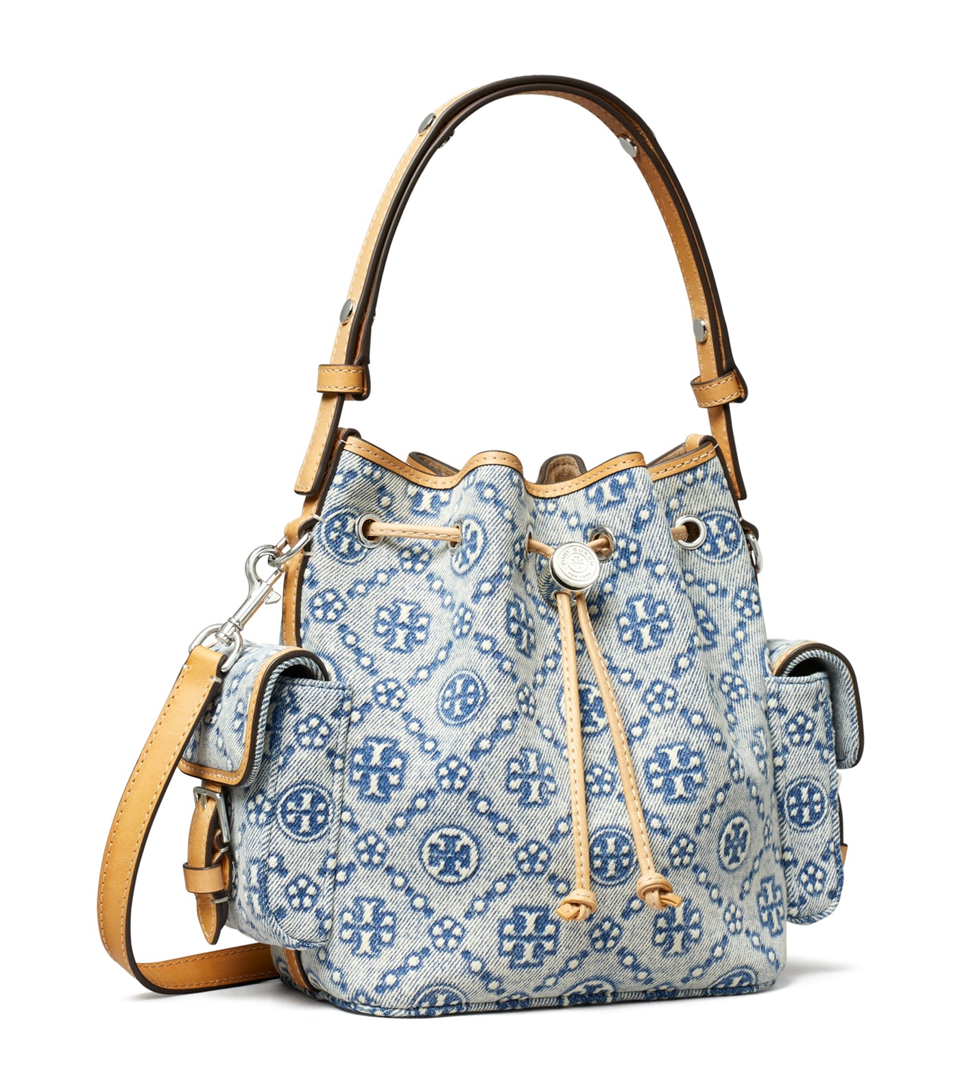 T Monogram Denim Bucket Bag Powder Blue