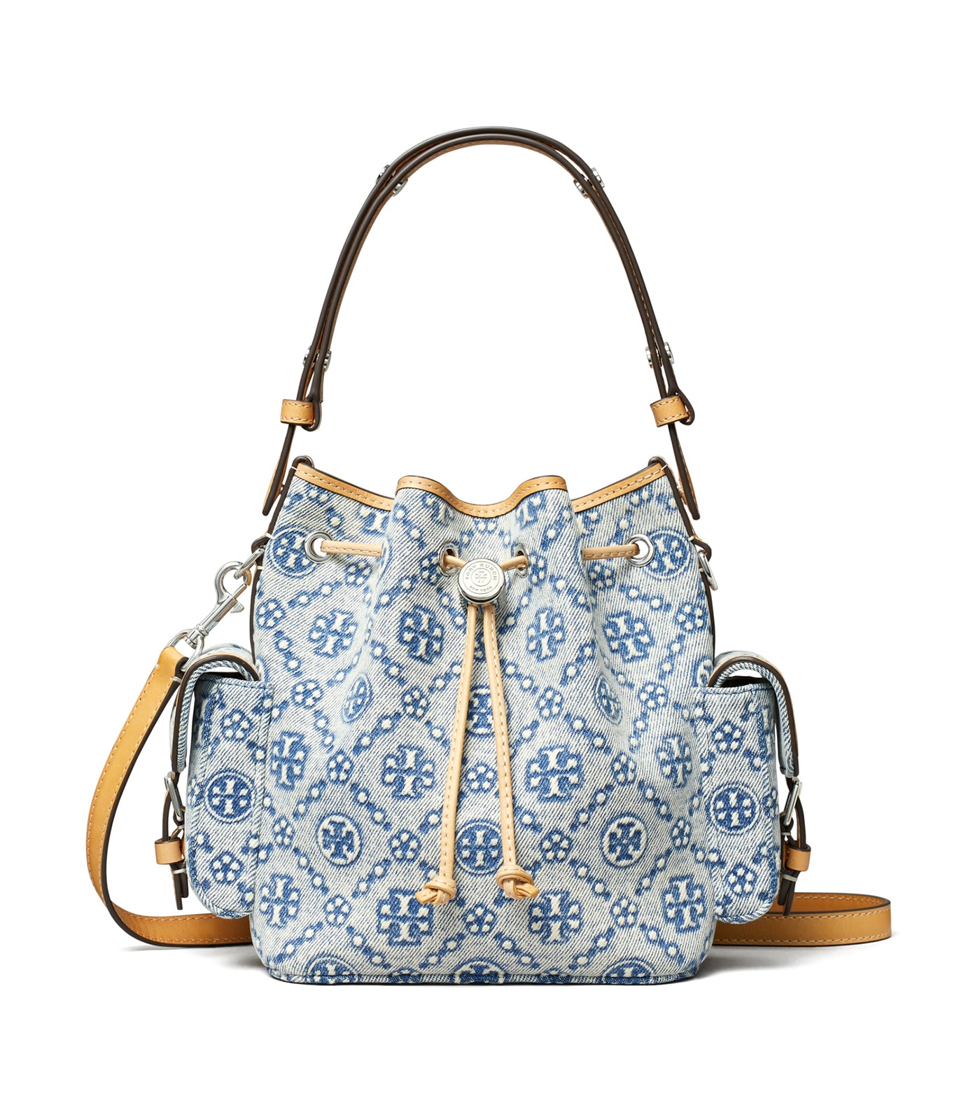 T Monogram Denim Bucket Bag Powder Blue