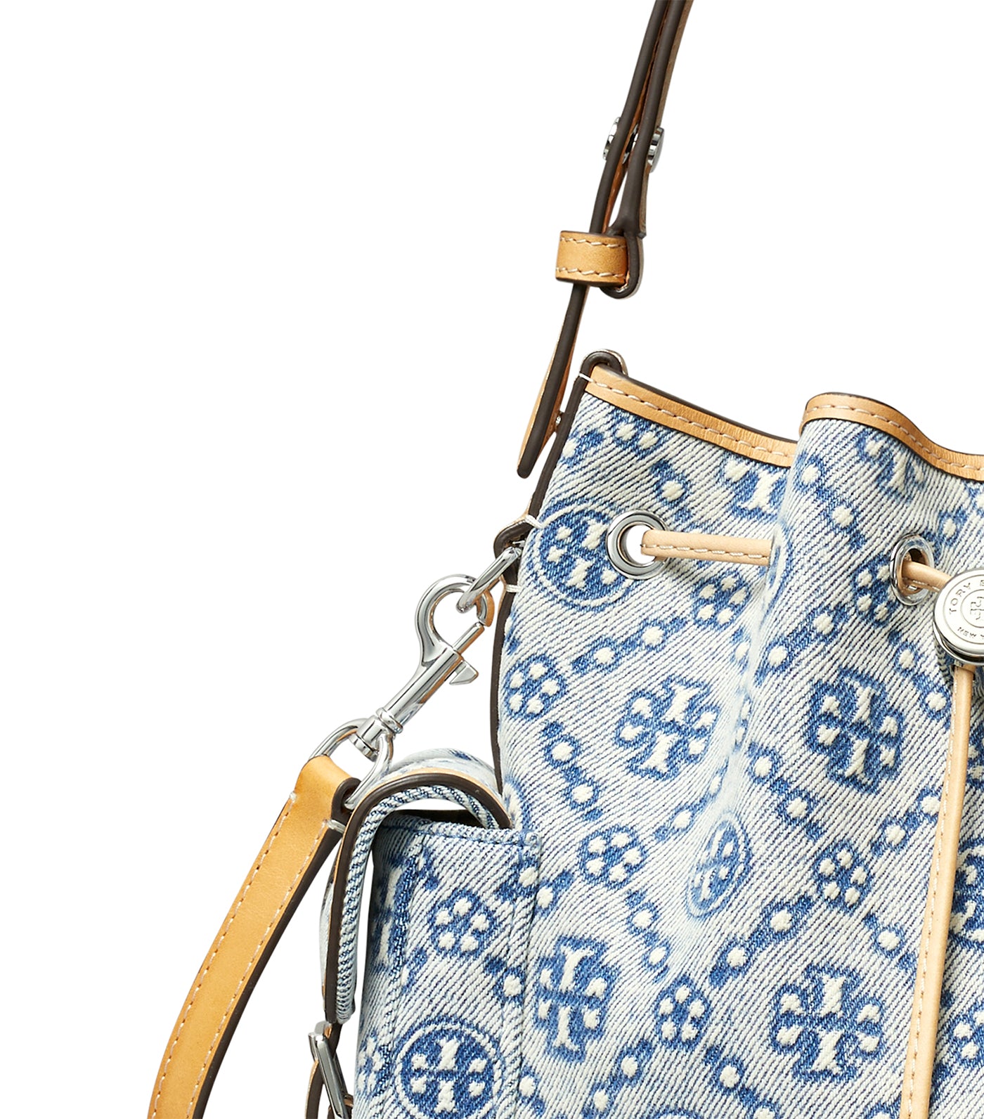 T Monogram Denim Bucket Bag Powder Blue