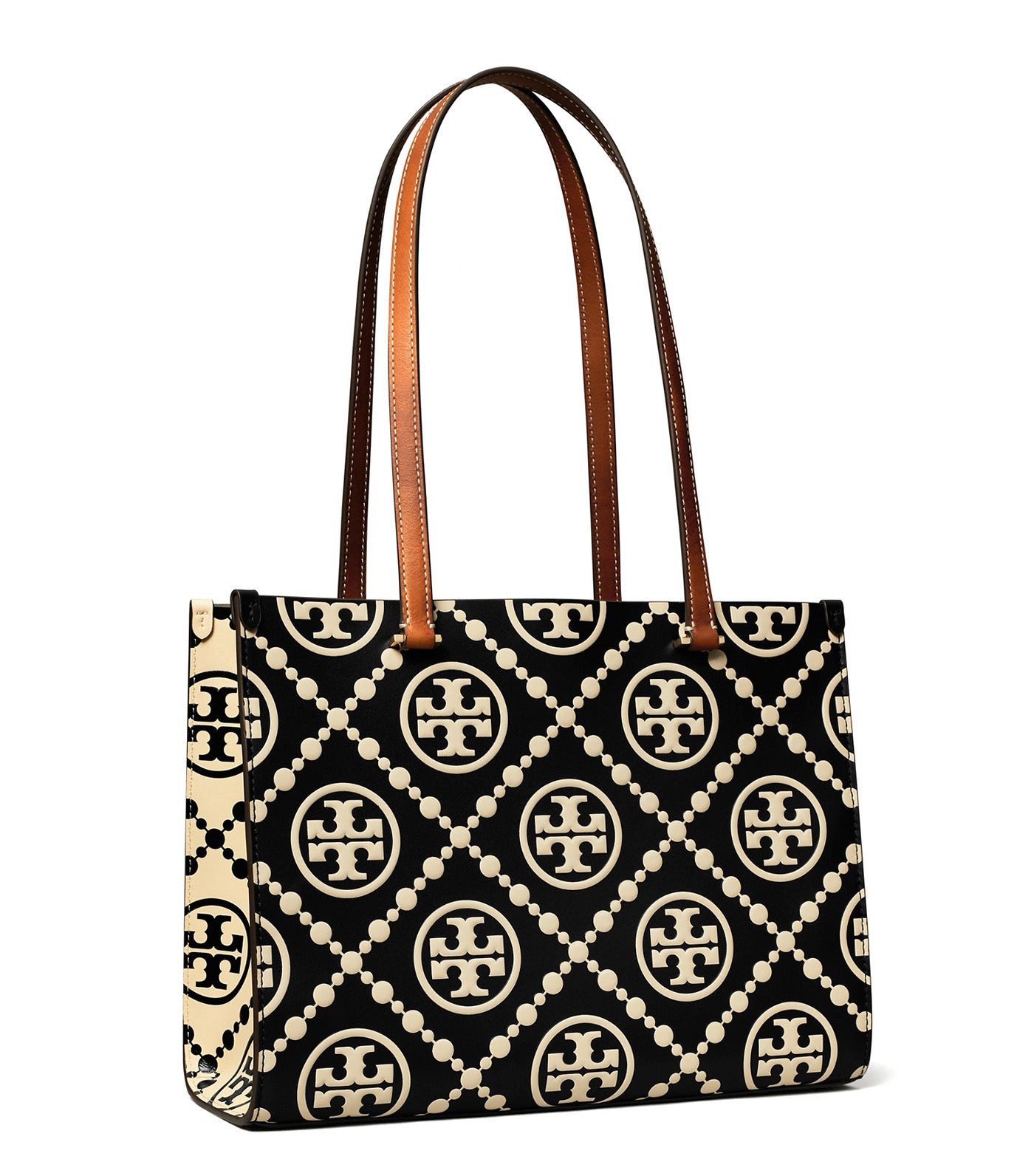 T Monogram Contrast Embossed Small Tote